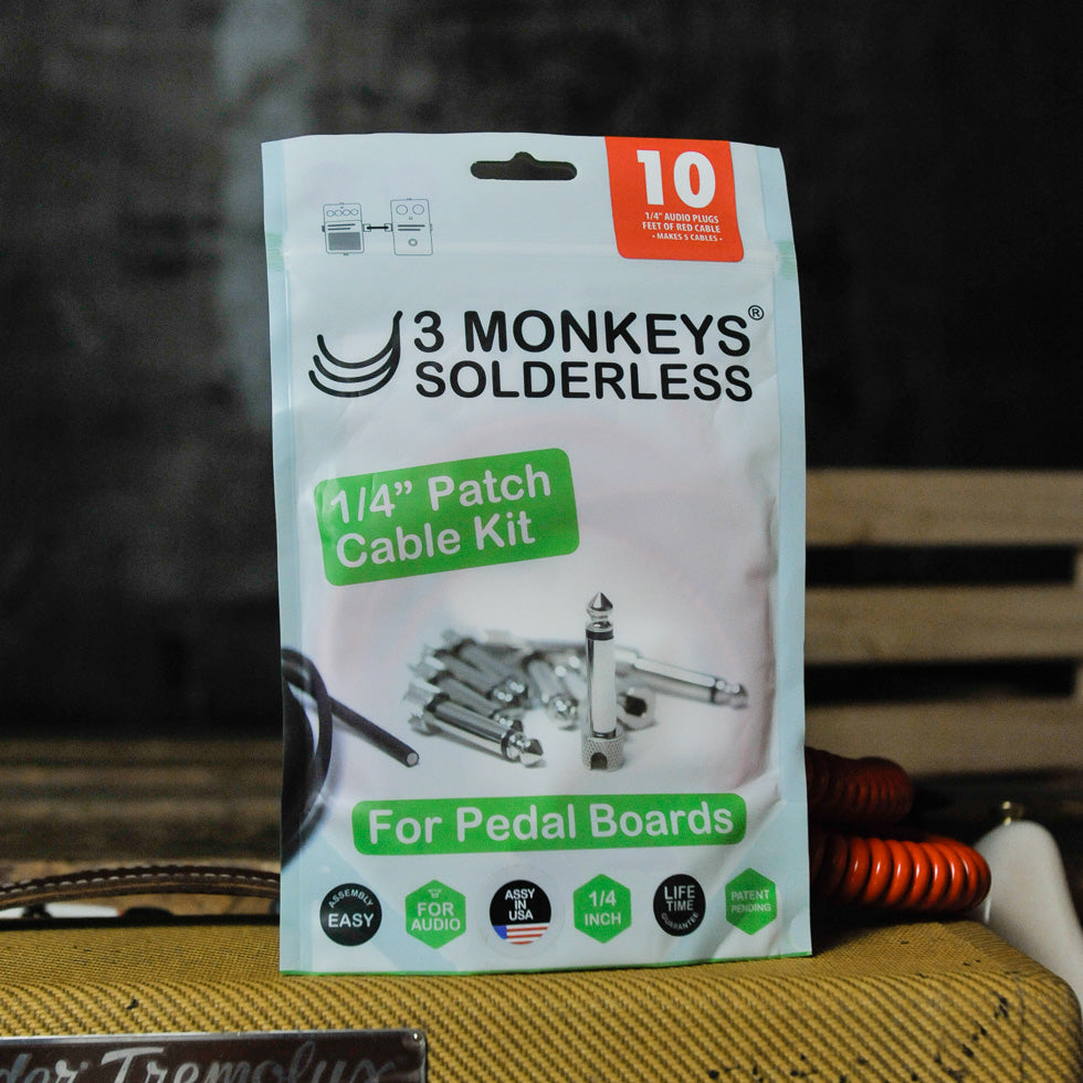 3 Monkeys Solderless Patch Cable Kit 10 Plugs with 10ft Cable - Red