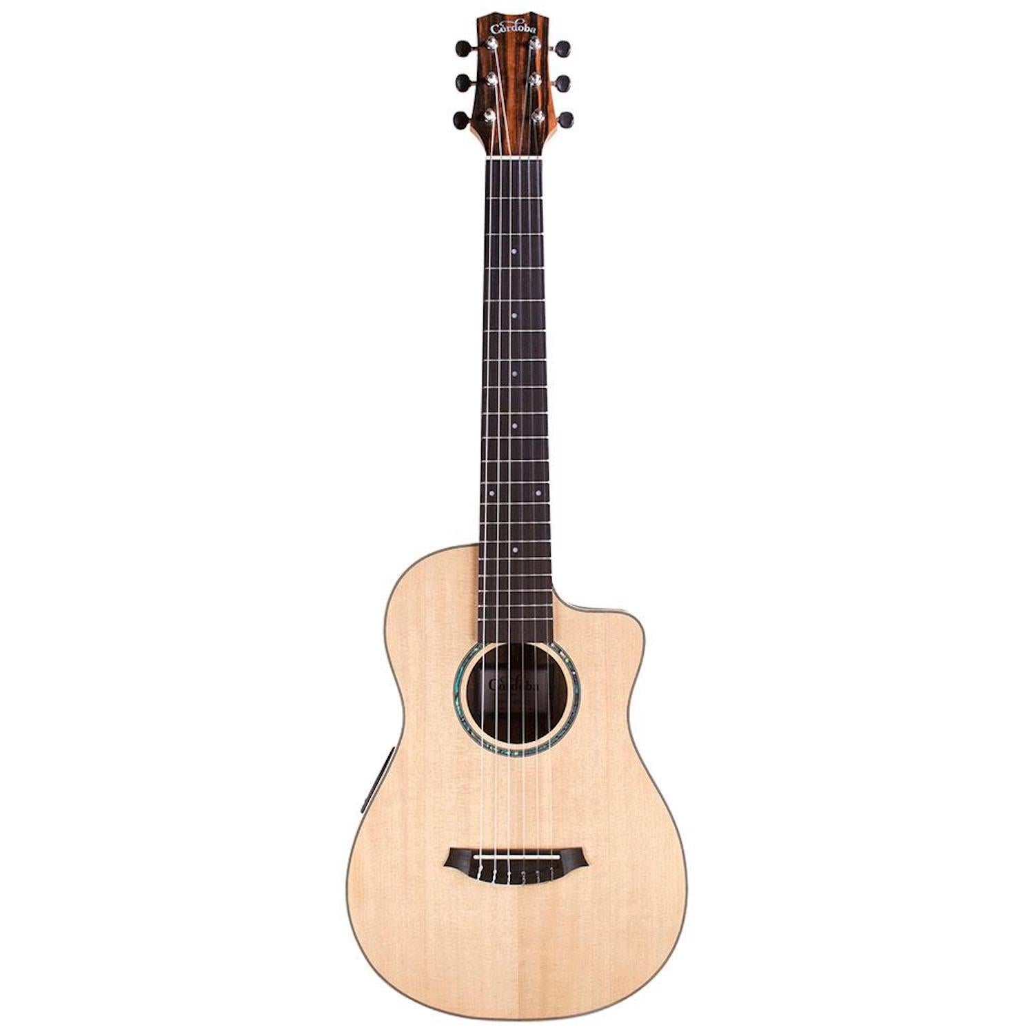 Cordoba Mini II EB-CE Solid Top Travel Guitar Cutaway Pickup