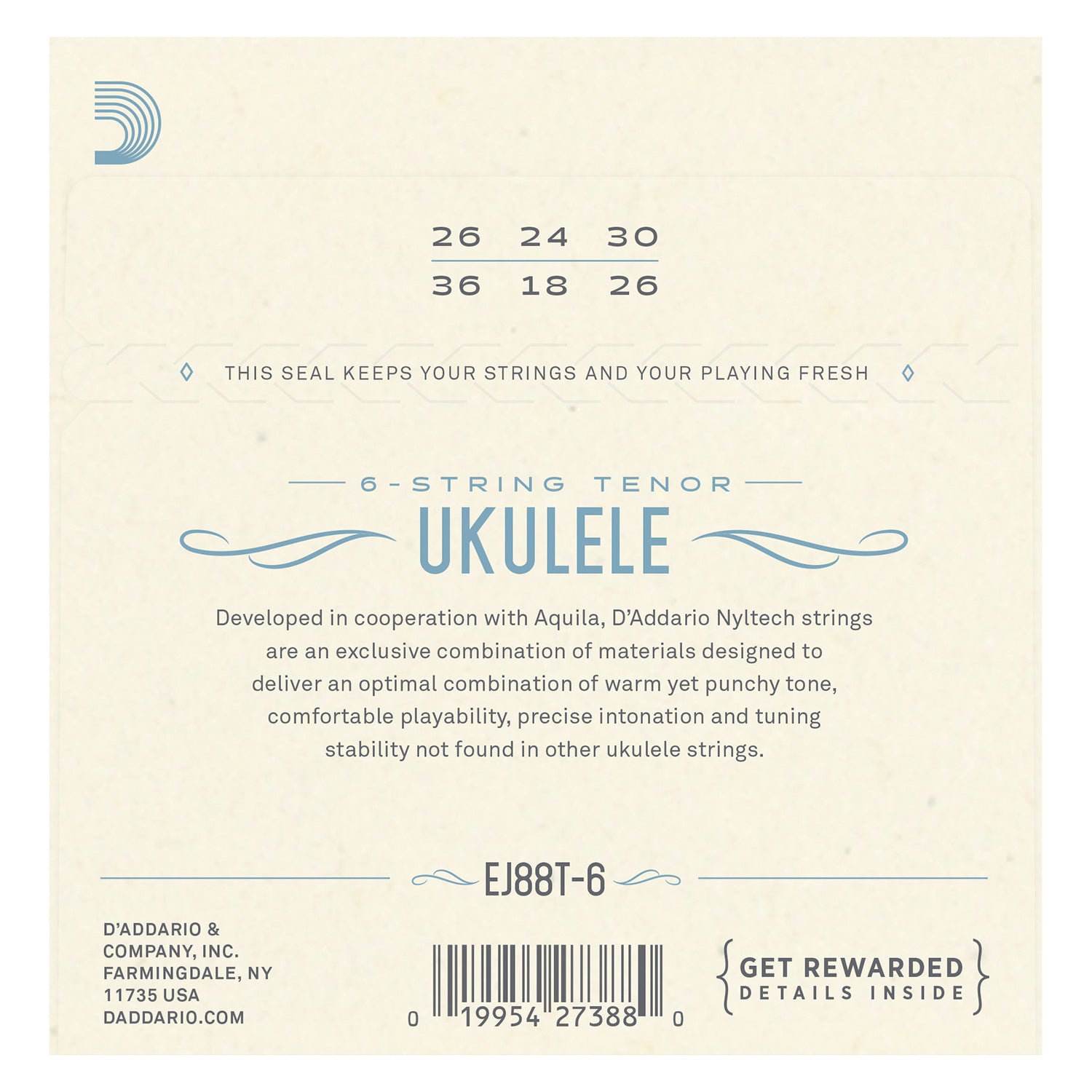 D'Addario EJ88T-6 Nyltech Ukulele, 6-String Tenor