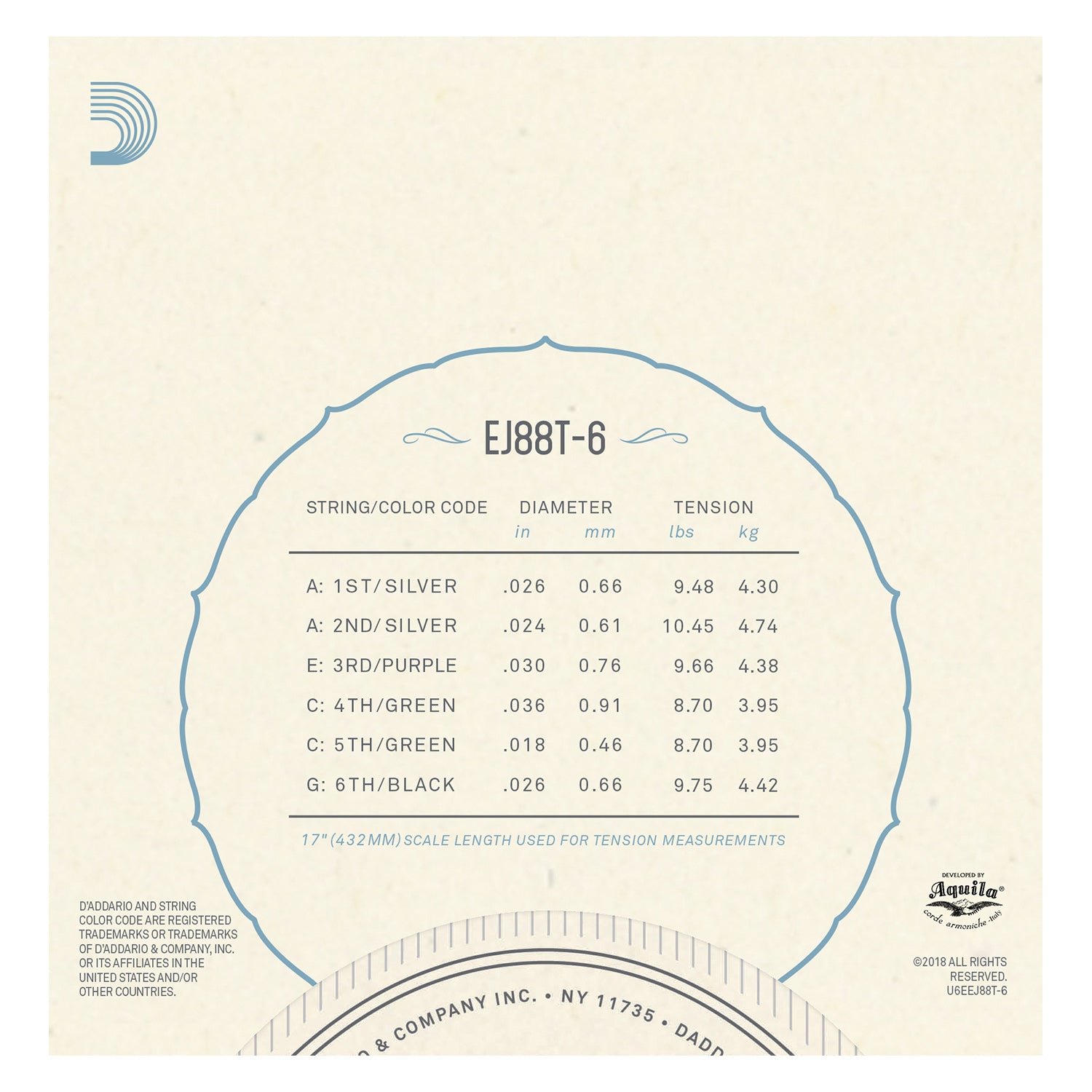 D'Addario EJ88T-6 Nyltech Ukulele, 6-String Tenor