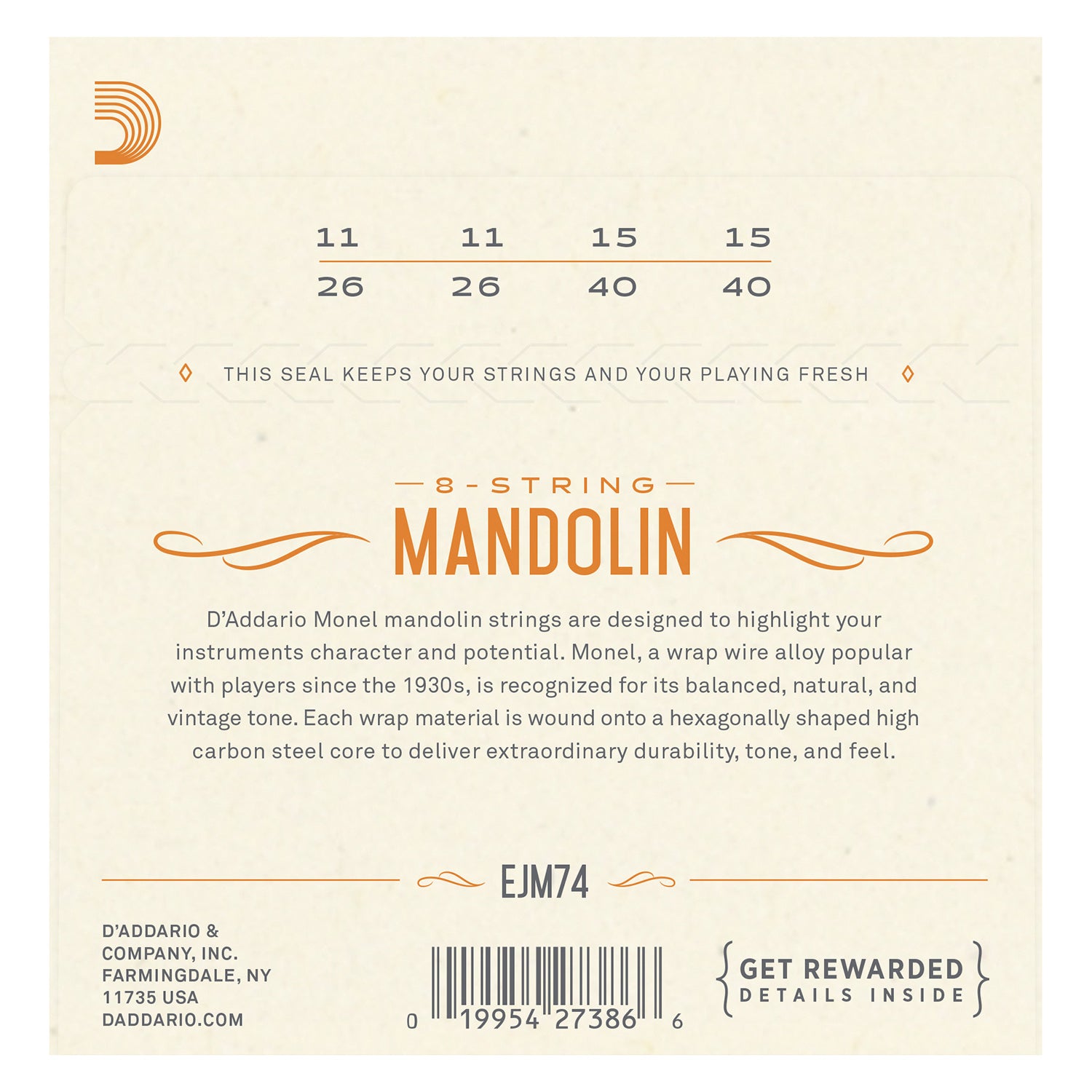 D'Addario EJM74 Monel Mandolin Strings, Medium, 11-40
