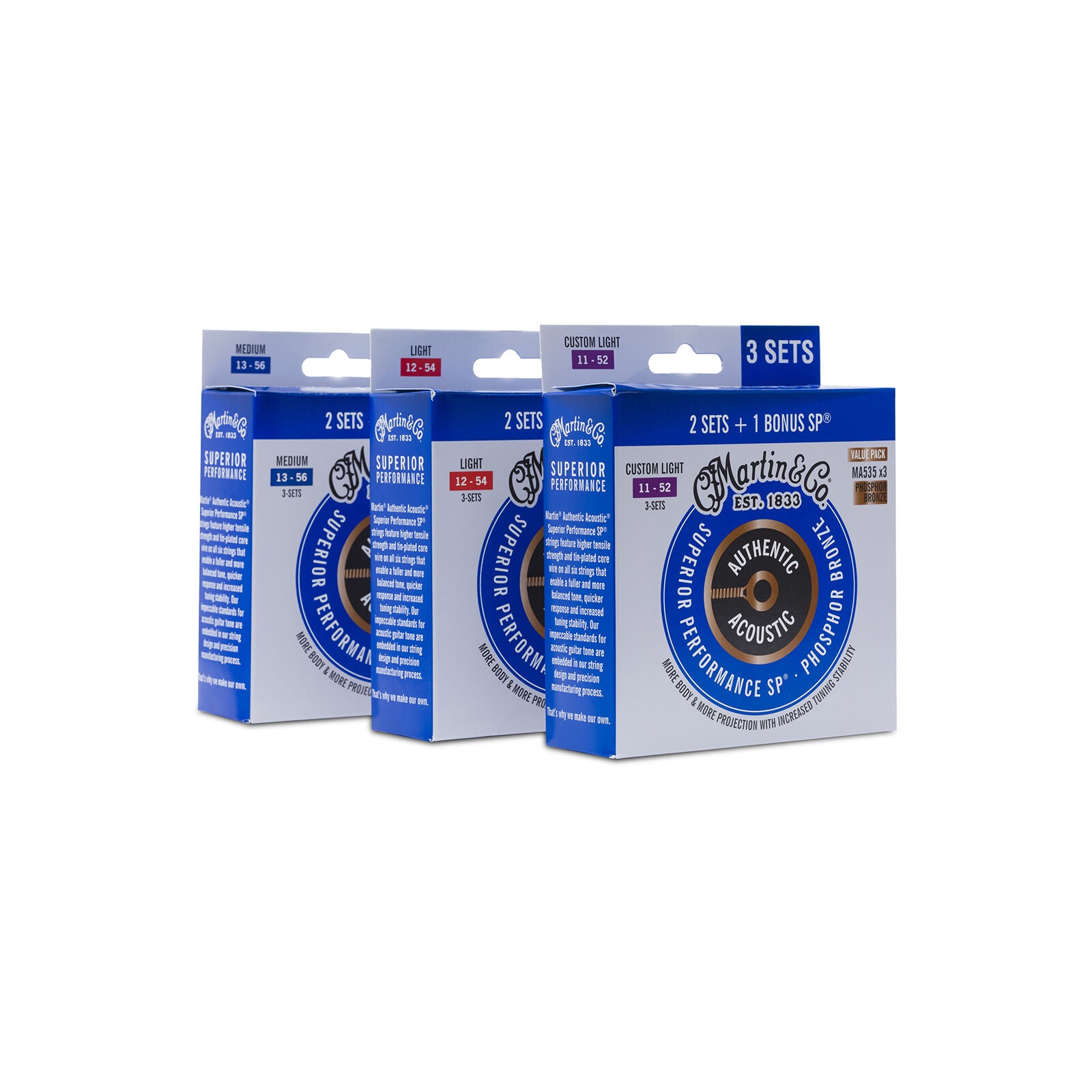 Martin Authentic Acoustic SP Phosphor Bronze Strings | 3-Packs