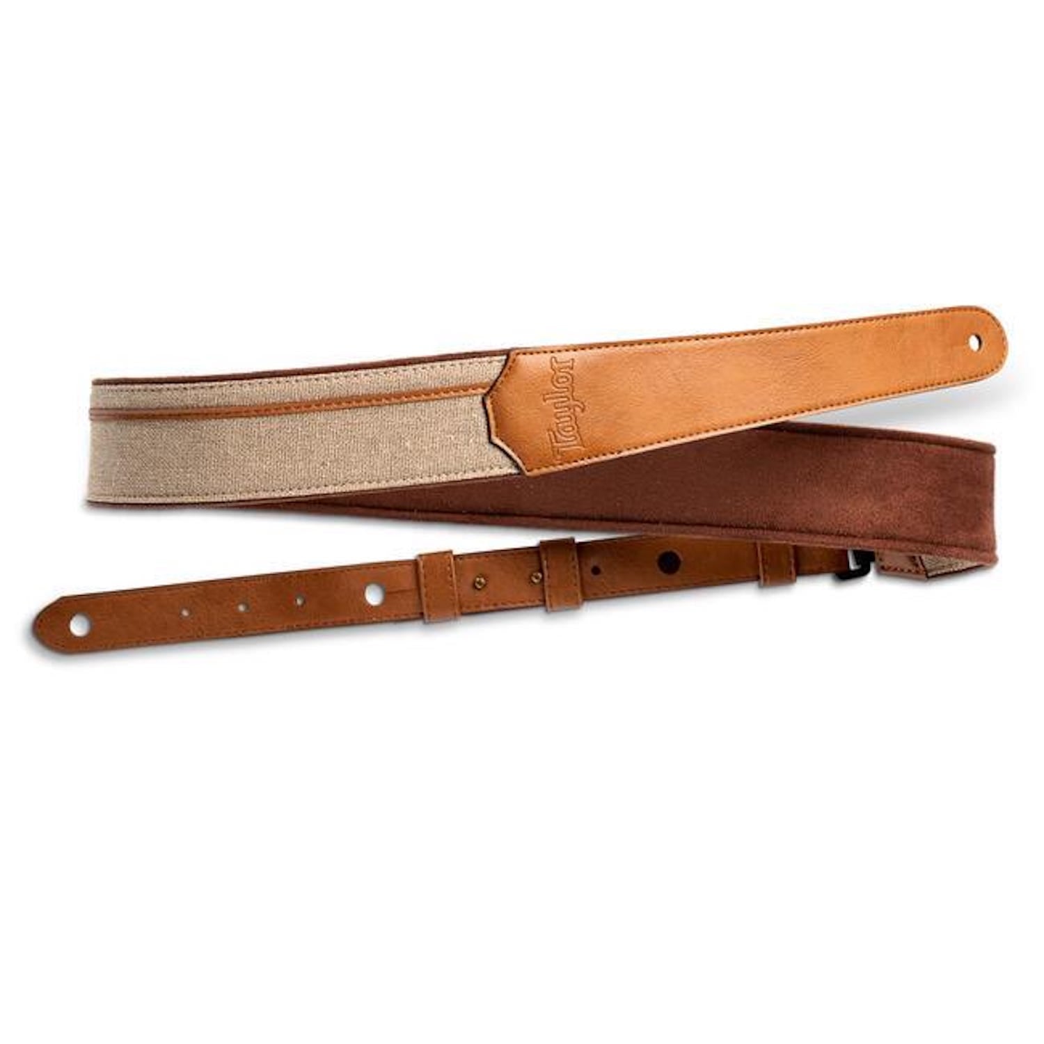Taylor Vegan Leather Strap, Tan w/Natural Textile,2.5",Embossed Logo