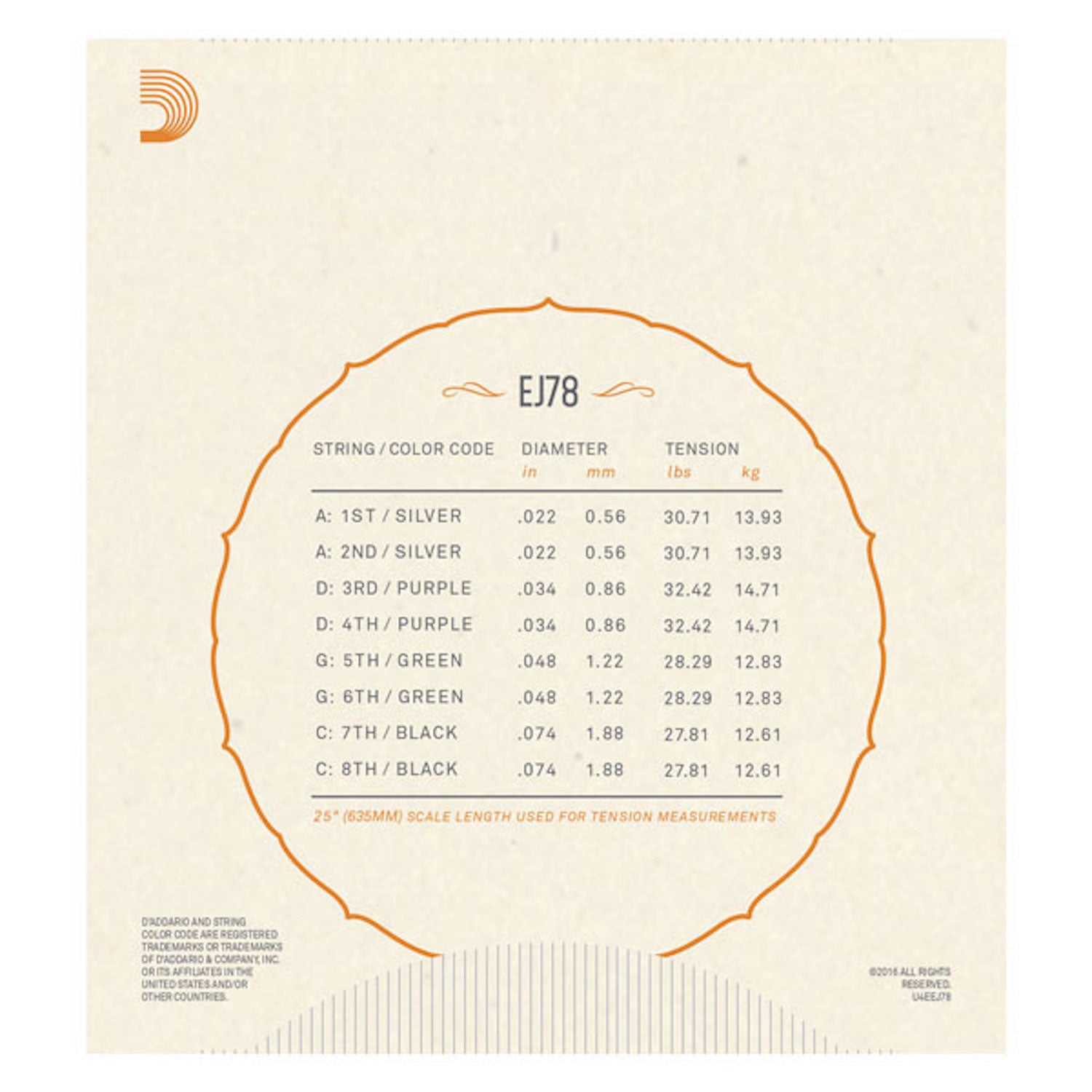 D'Addario EJ78 Phosphor Bronze Mandocello Strings, 22-74