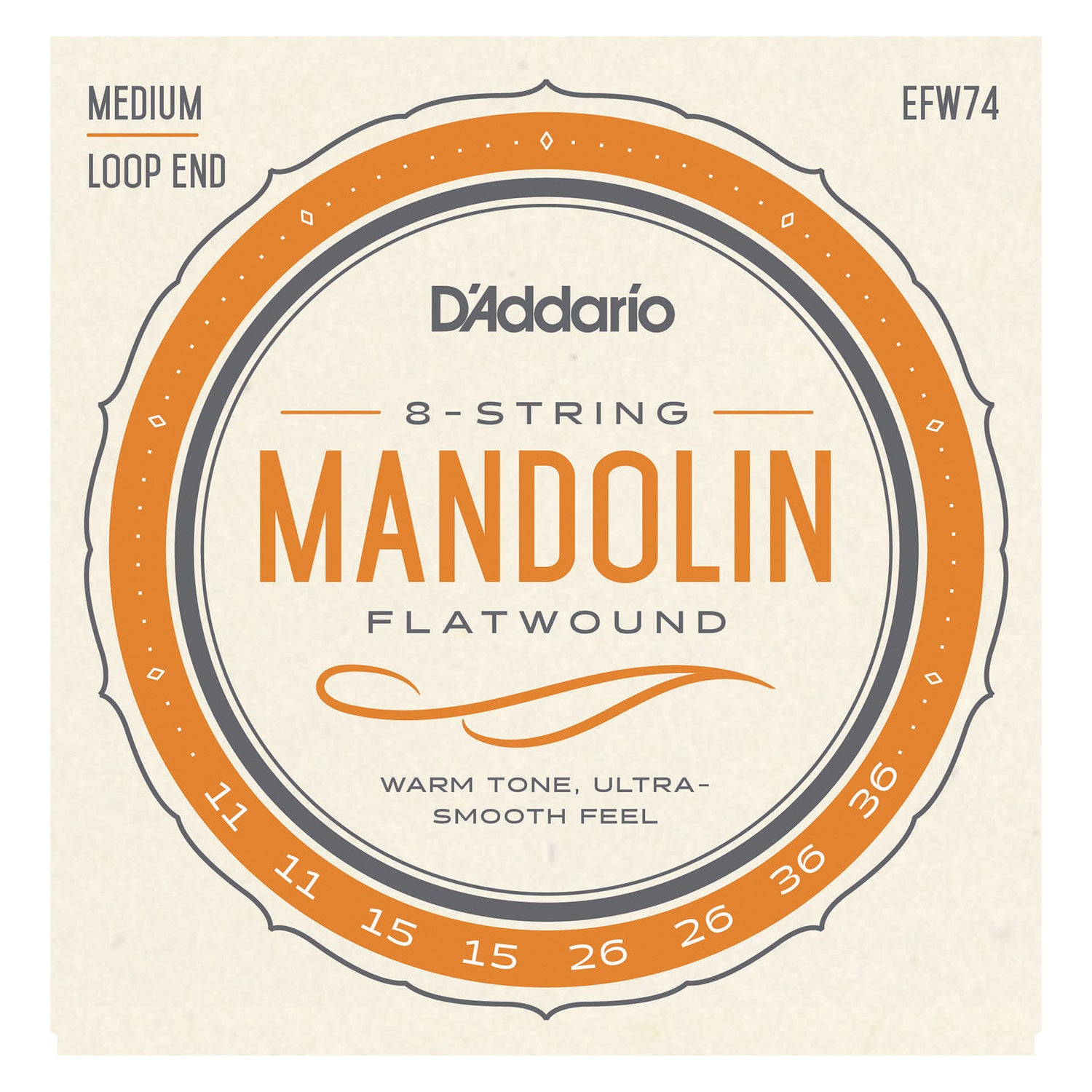 D'Addario EFW74 Flatwound Mandolin Strings, Phosphor Bronze, Medium, 11-36