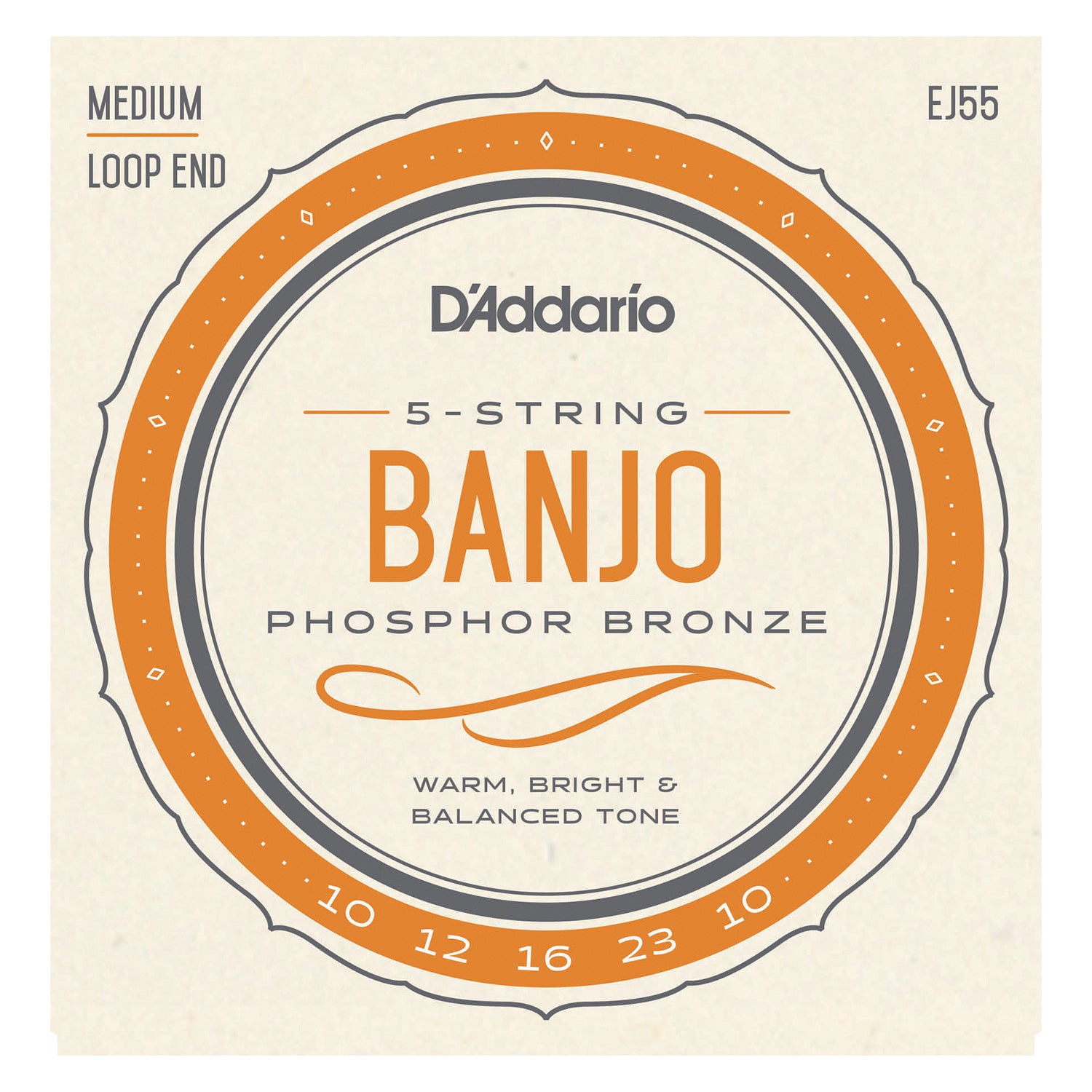 D'Addario EJ55 5-String Banjo Strings, Phosphor Bronze, Medium, 10-23