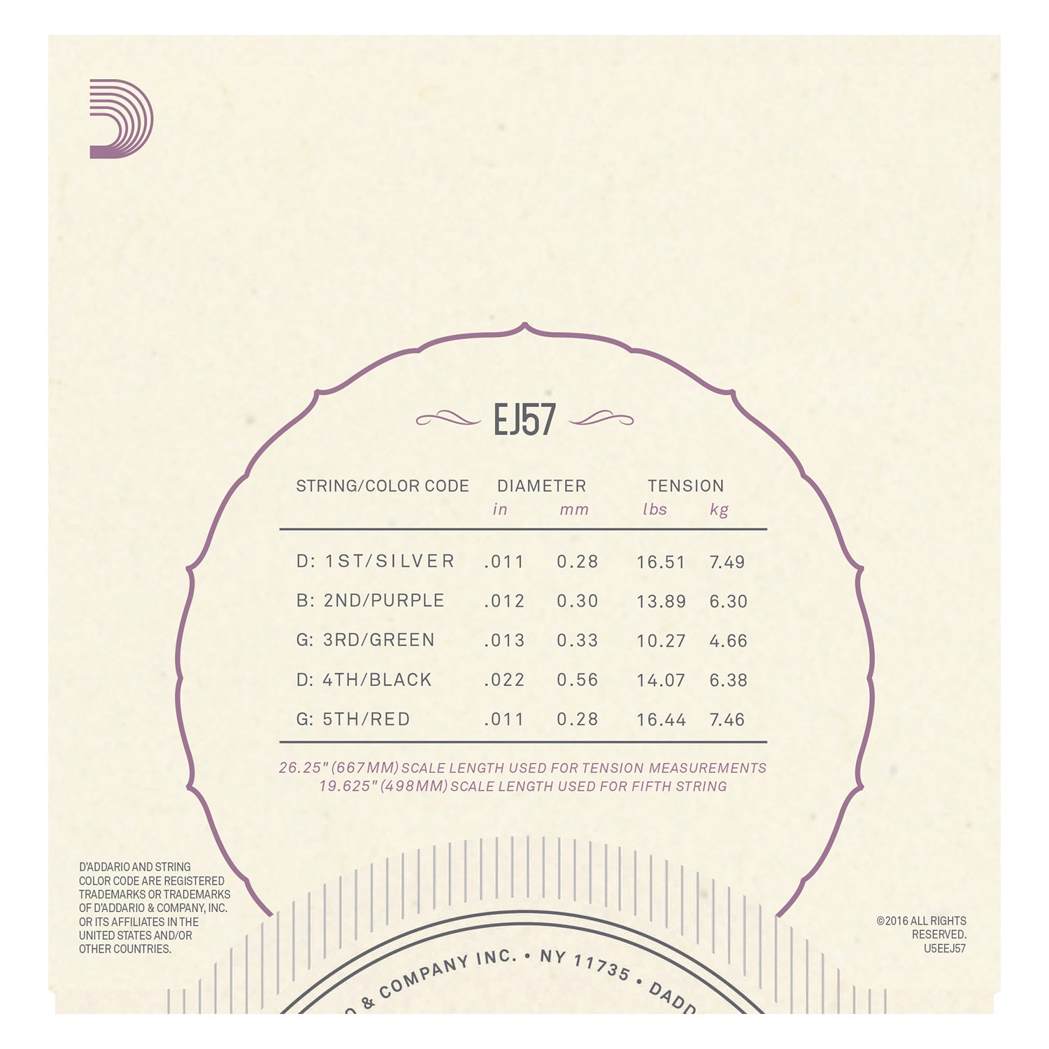 D'Addario EJ57 5-String Banjo Strings, Nickel, Custom Medium, 11-22