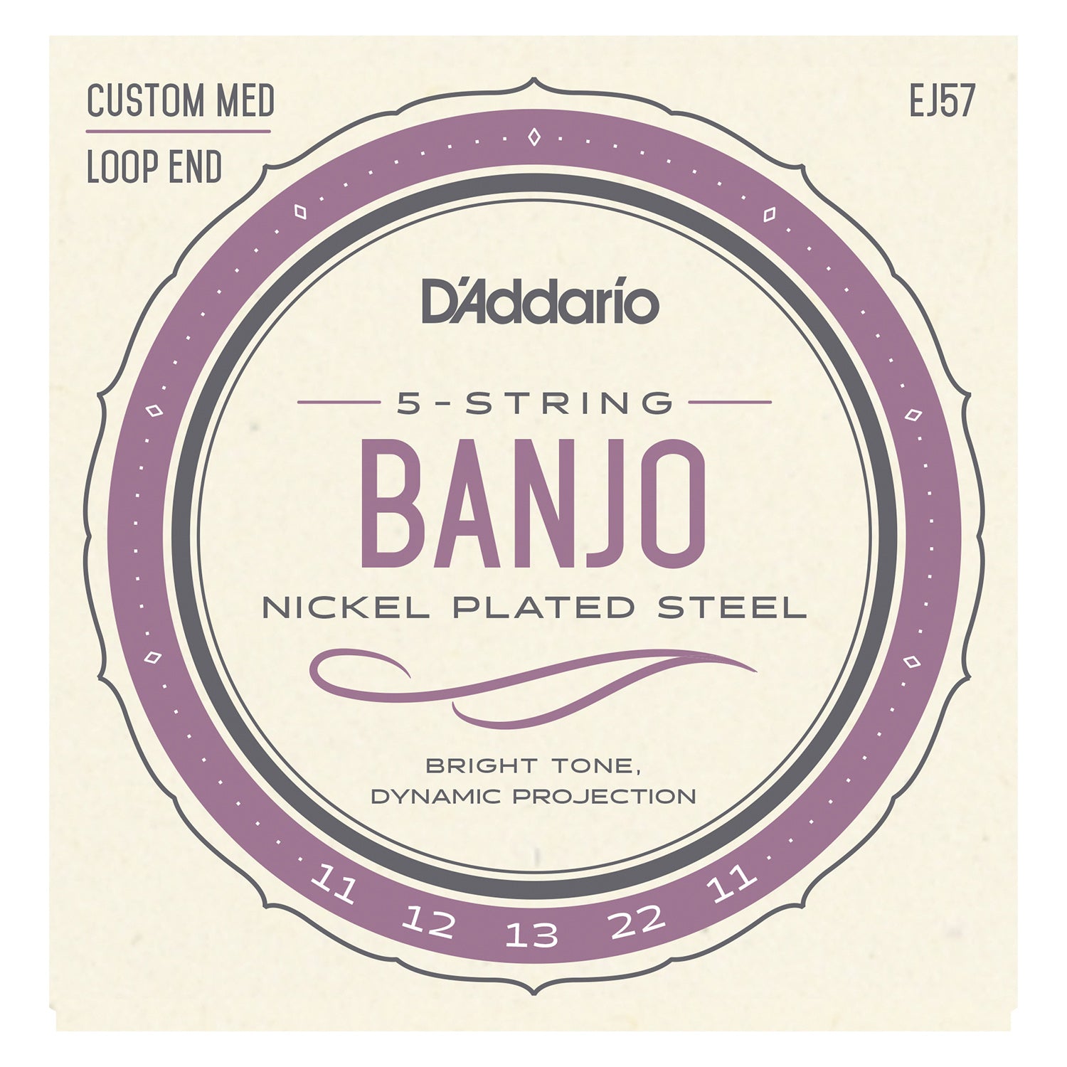 D'Addario EJ57 5-String Banjo Strings, Nickel, Custom Medium, 11-22