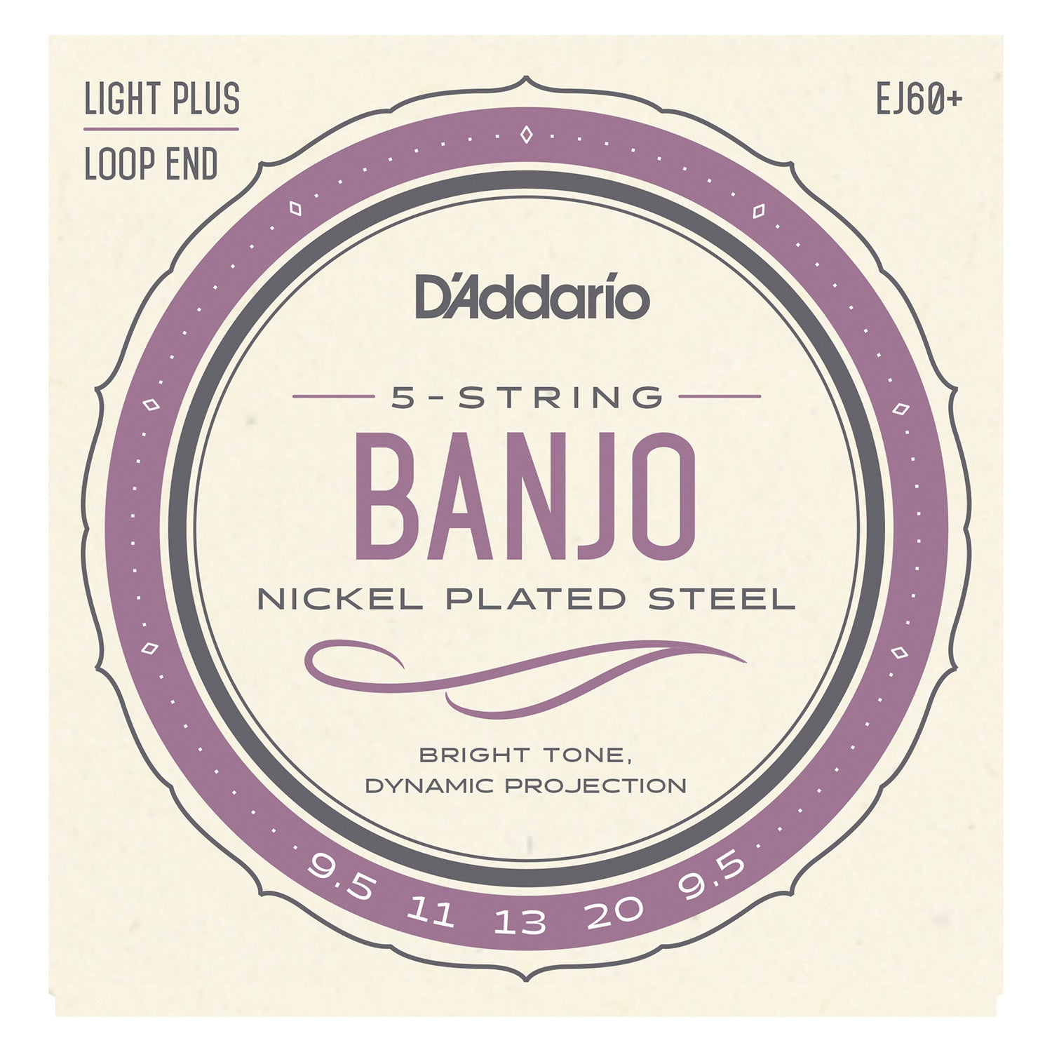 D'Addario EJ60+ 5-String Banjo Strings, Nickel, Light Plus, 9.5-20