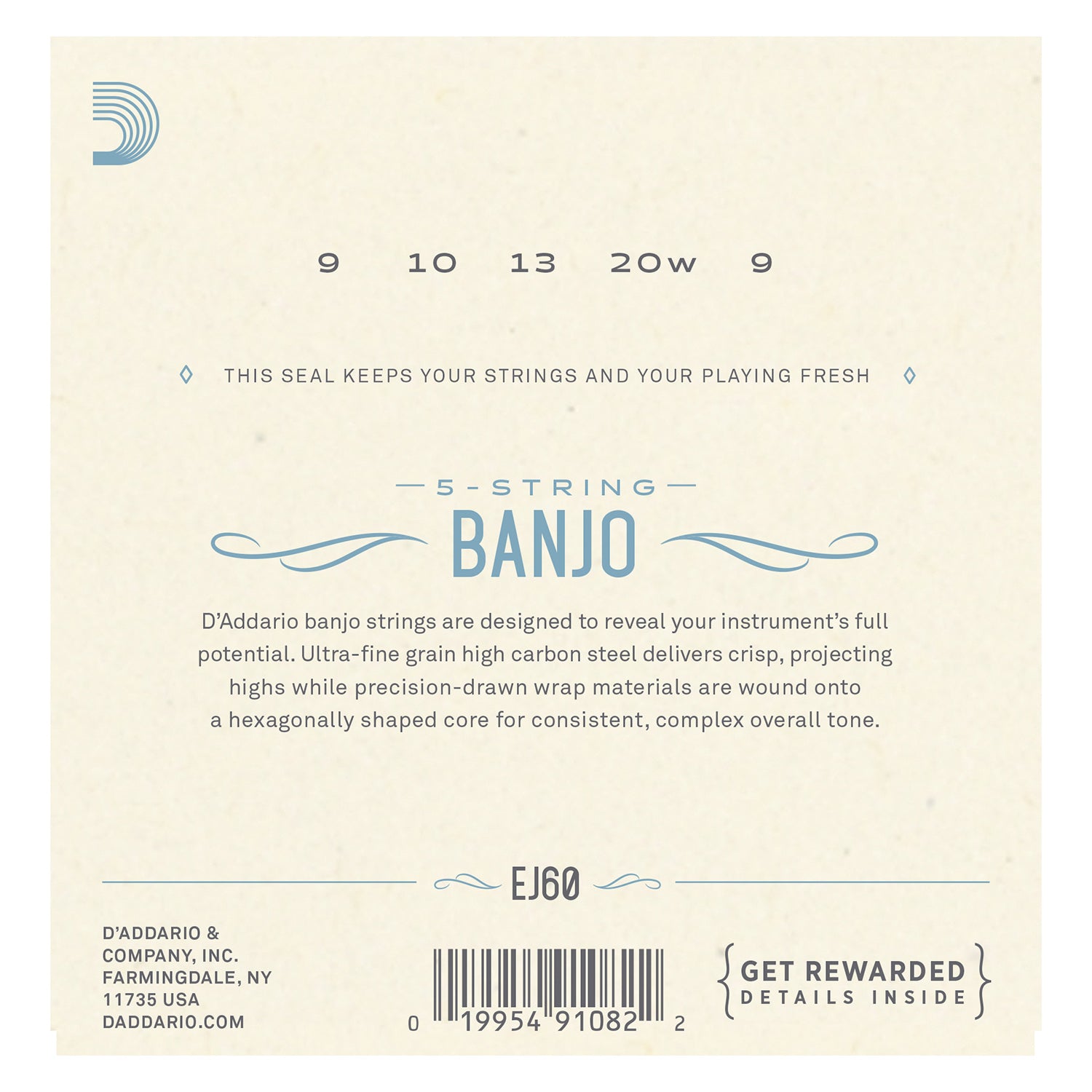 D'Addario EJ60 5-String Banjo Strings, Nickel, Light, 9-20