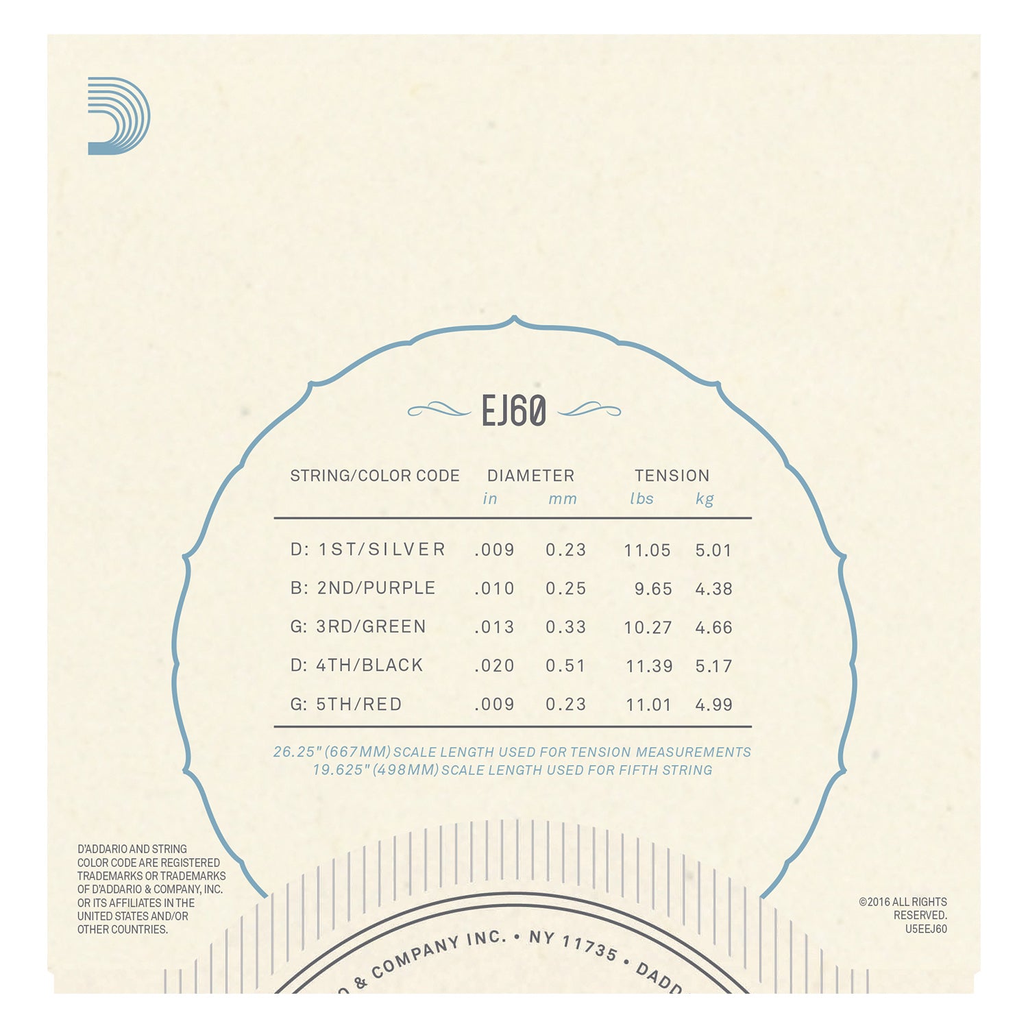 D'Addario EJ60 5-String Banjo Strings, Nickel, Light, 9-20