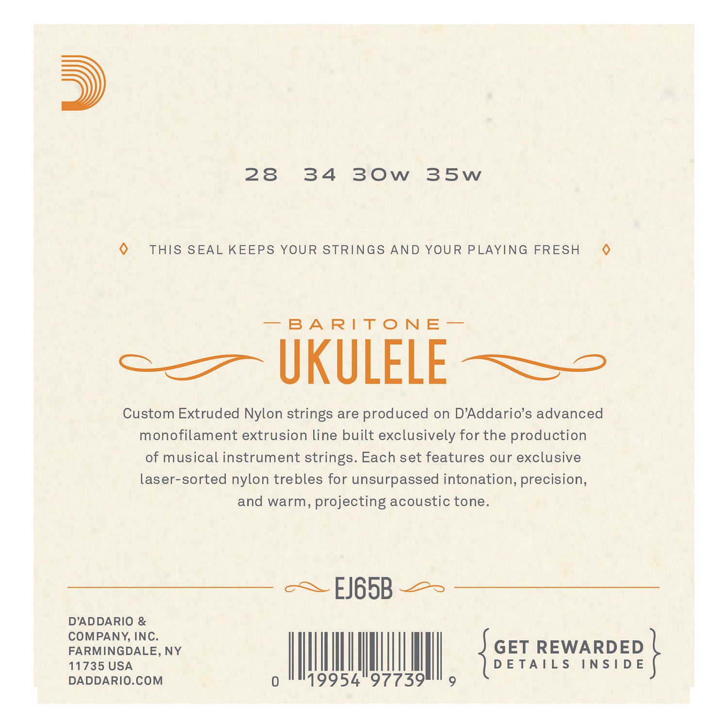 D'Addario EJ65B Pro-Arté Custom Extruded Nylon Ukulele Strings, Baritone