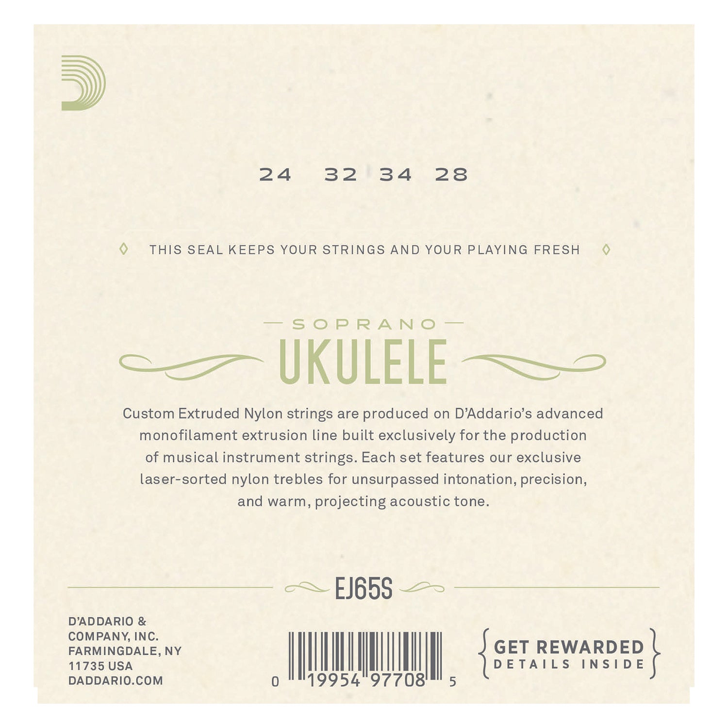 D'Addario EJ65S Pro-Arté Custom Extruded Nylon Ukulele Strings, Soprano