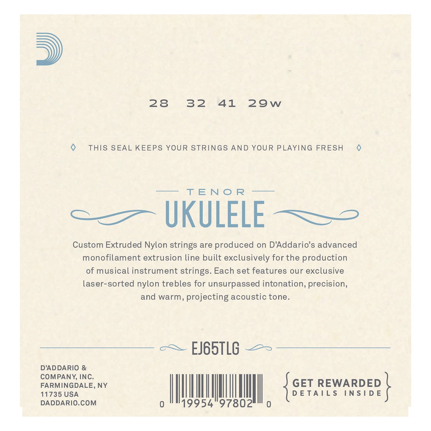 D'Addario EJ65TLG Pro-Arté Custom Extruded Nylon Ukulele Strings, Tenor Low-G