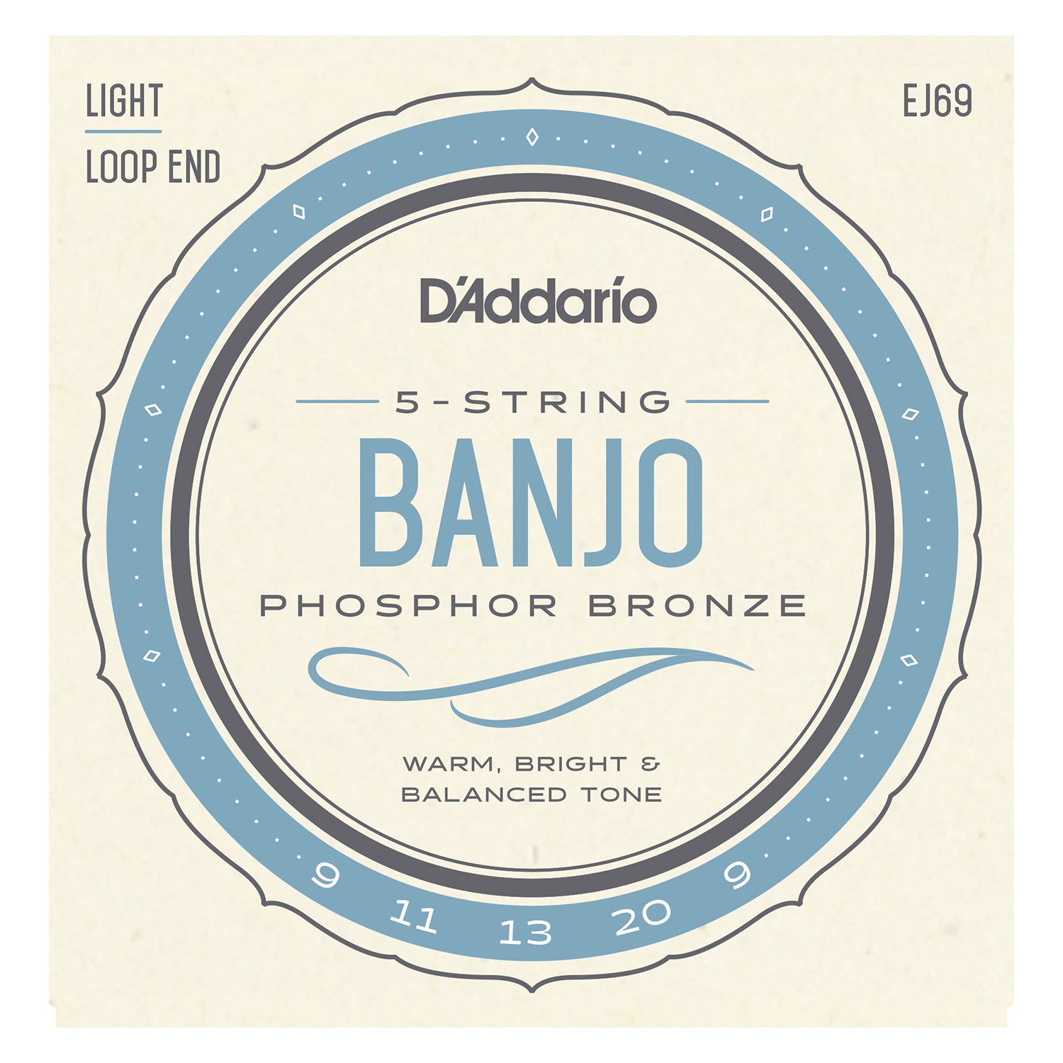 D'Addario EJ69 5-String Ball-End Banjo Strings, Phosphor Bronze, Light, 9-20