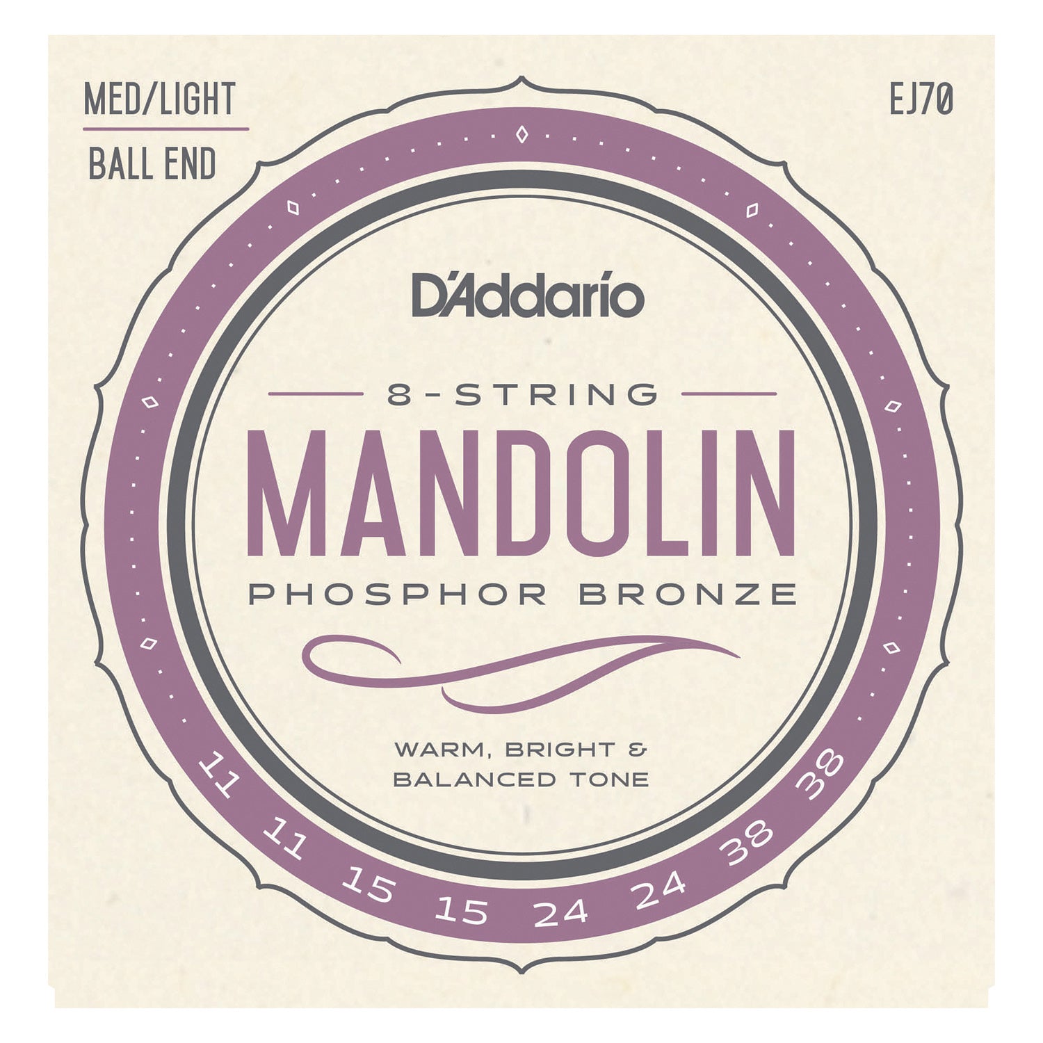 D'Addario EJ70 Phosphor Bronze Mandolin Strings, Ball End, Medium/Light, 11-38