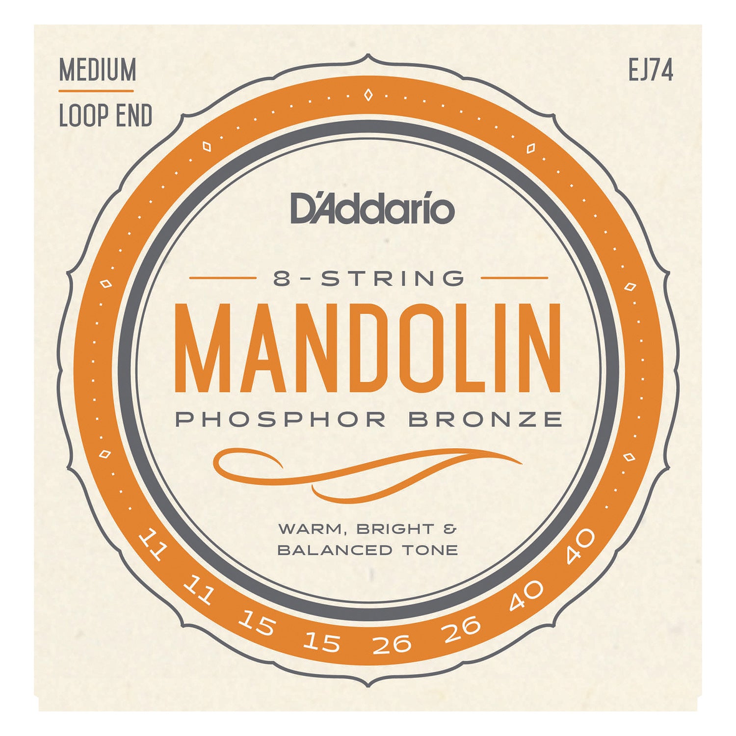 D'Addario EJ74 Mandolin Strings, Phosphor Bronze, Medium, 11-40
