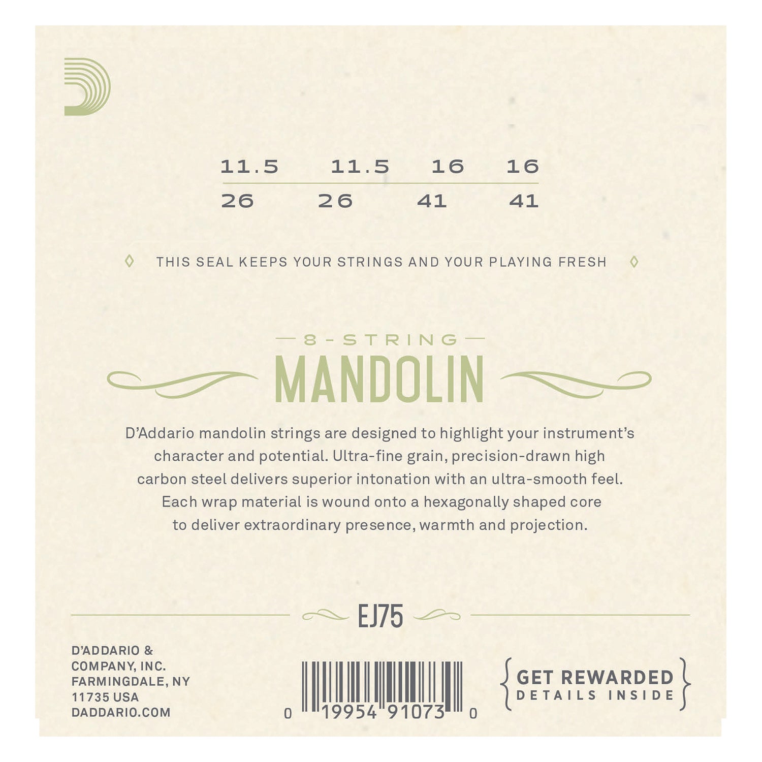 D'Addario EJ75 Mandolin Strings, Phosphor Bronze, Medium/Heavy, 11.5-41