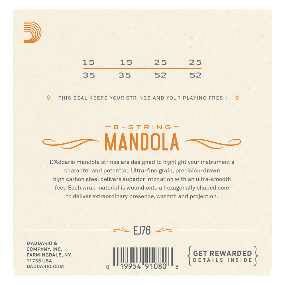 D'Addario EJ76 Phosphor Bronze Mandola Strings, Medium, 15-52
