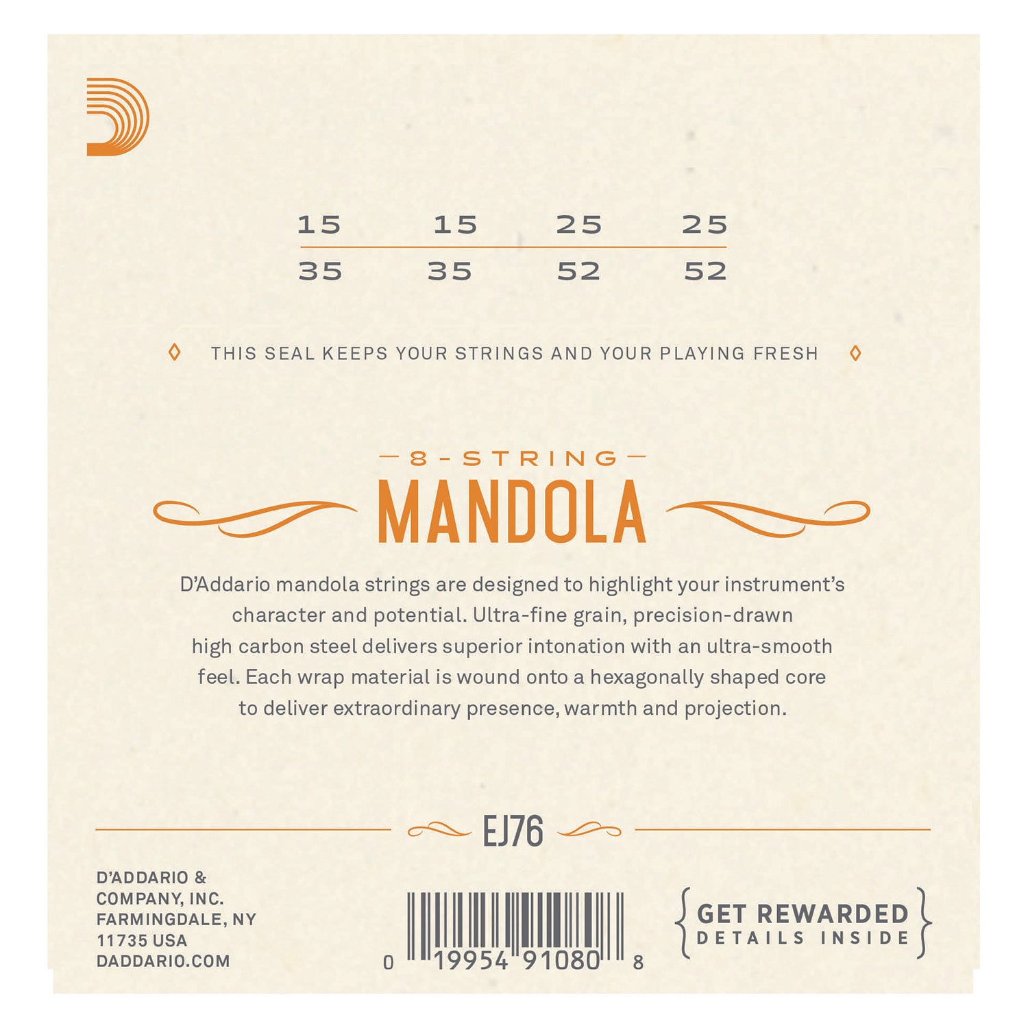 D'Addario EJ76 Phosphor Bronze Mandola Strings, Medium, 15-52