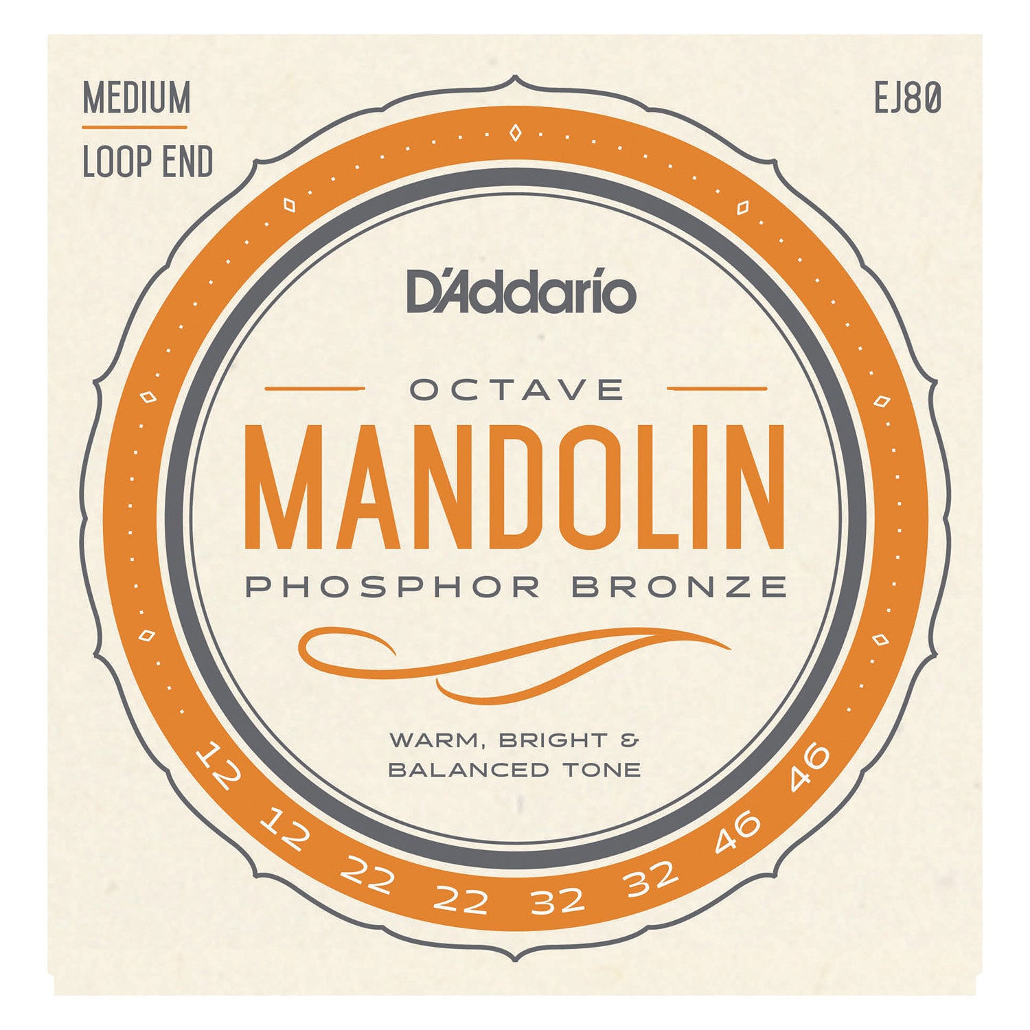 D'Addario EJ80 Phosphor Bronze Octave Mandolin Strings, Medium, 12-46