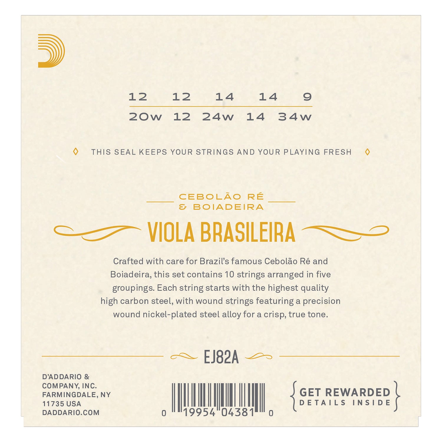 D'Addario EJ82A Viola Brasileira Set, Cebolao Re and Boiadeira