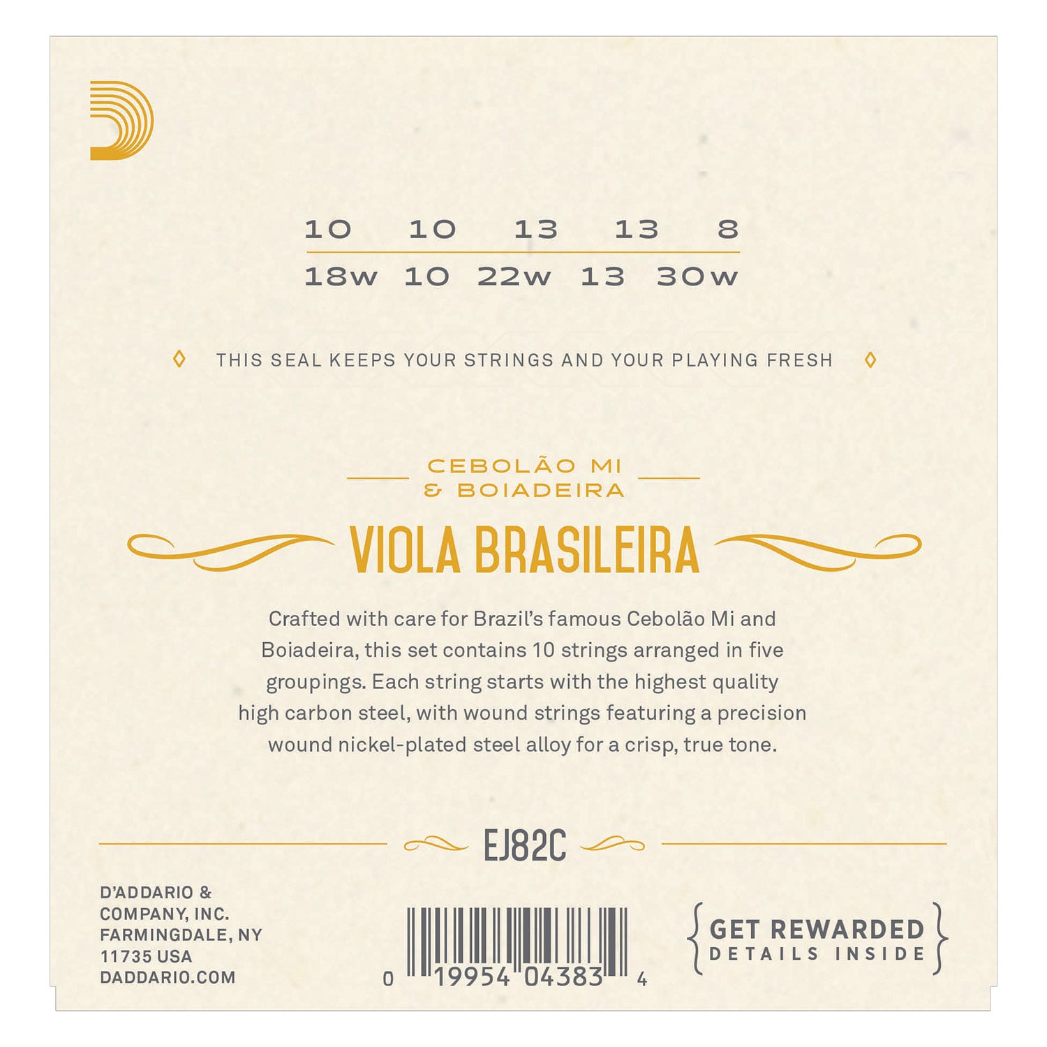 D'Addario EJ82C Viola Brasileira Set, Cebolao Mi and Boiadeira