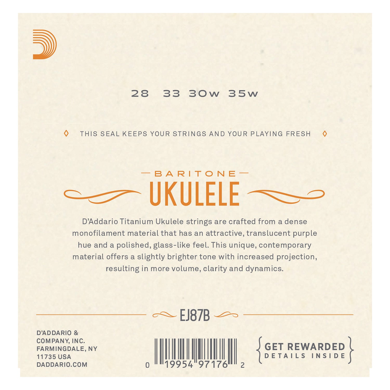 D'Addario EJ87B Titanium Ukulele Strings, Baritone