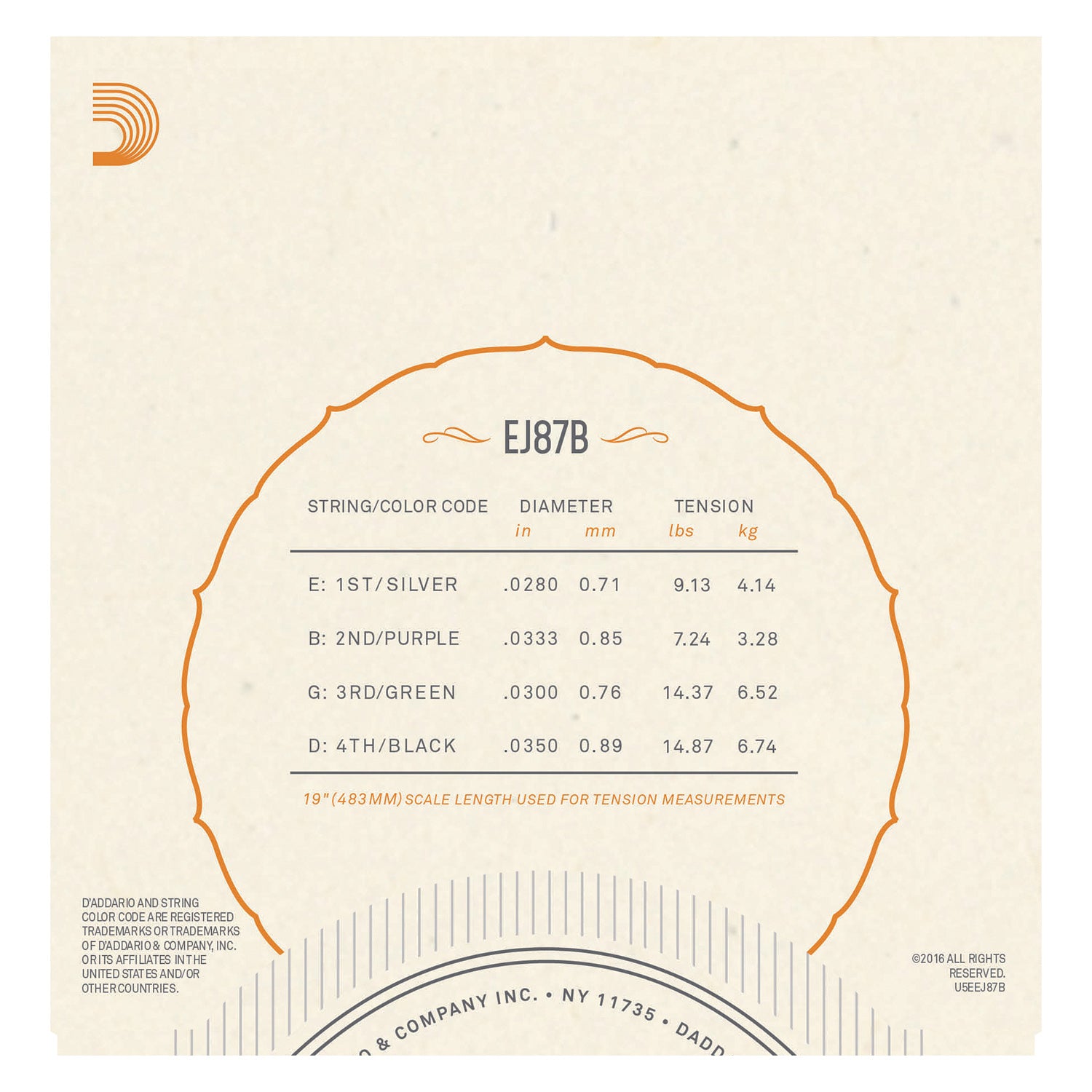 D'Addario EJ87B Titanium Ukulele Strings, Baritone