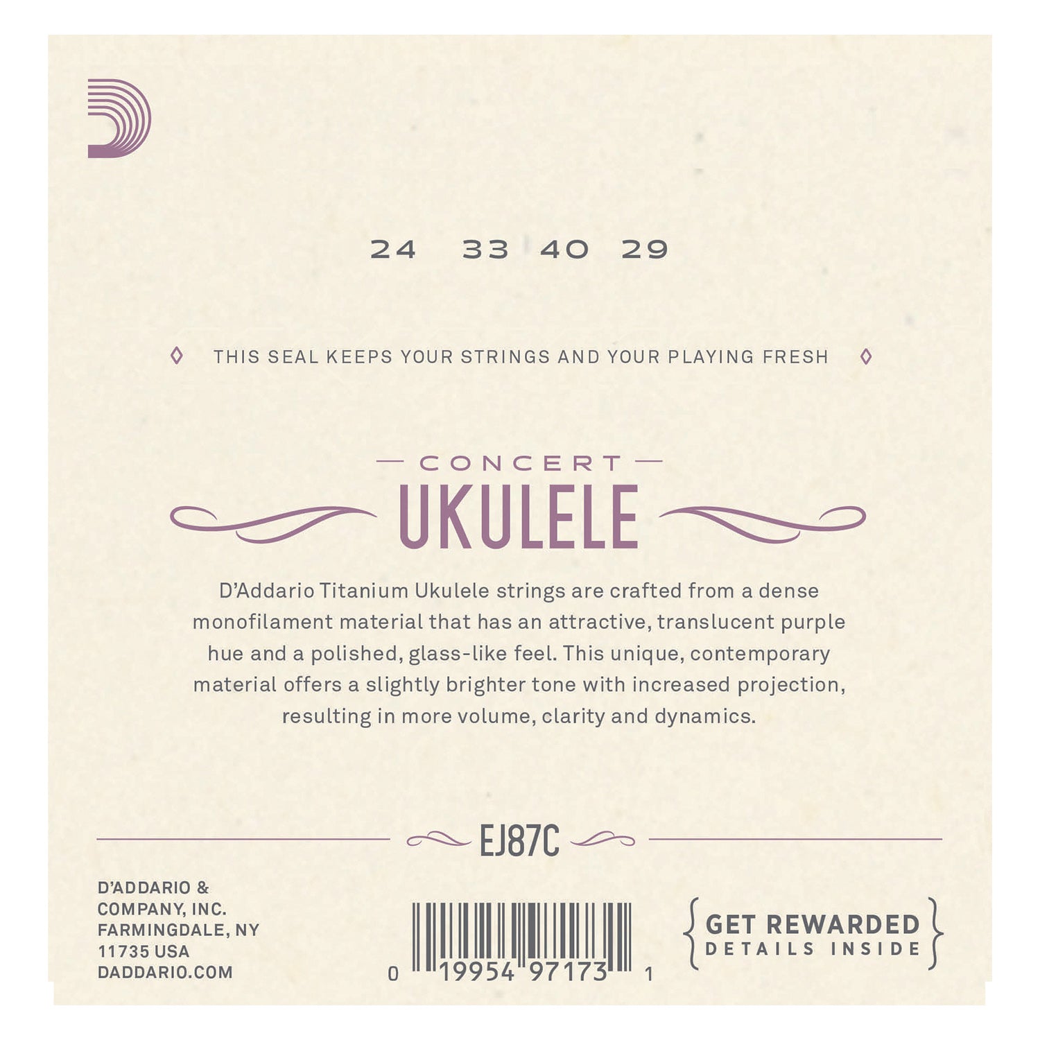 D'Addario EJ87C Titanium Ukulele Strings, Concert