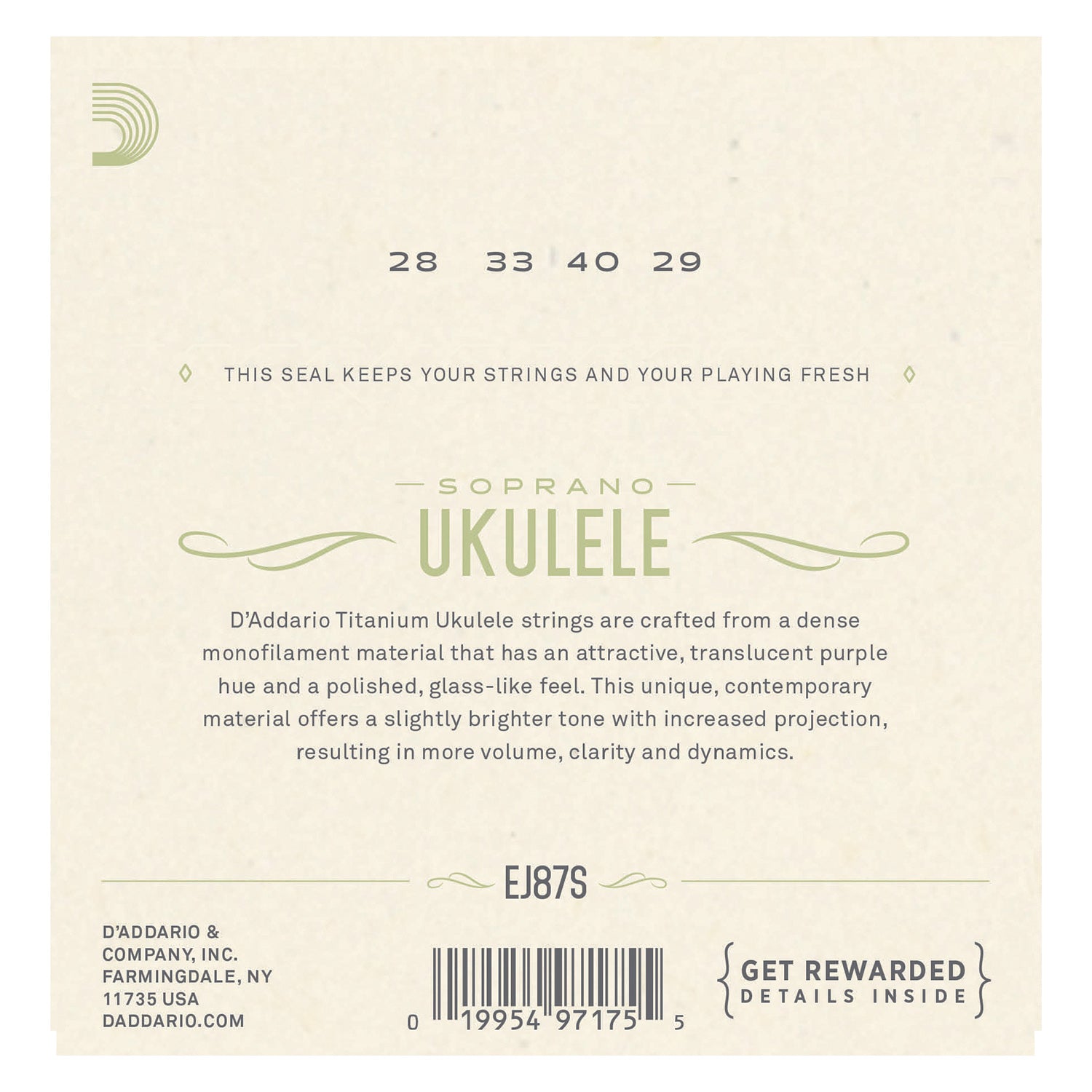 D'Addario EJ87S Titanium Ukulele Strings, Soprano