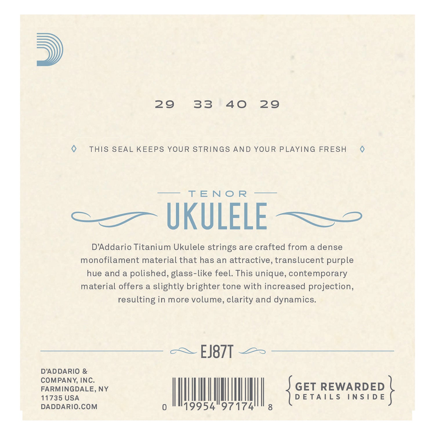 D'Addario EJ87T Titanium Ukulele Strings, Tenor