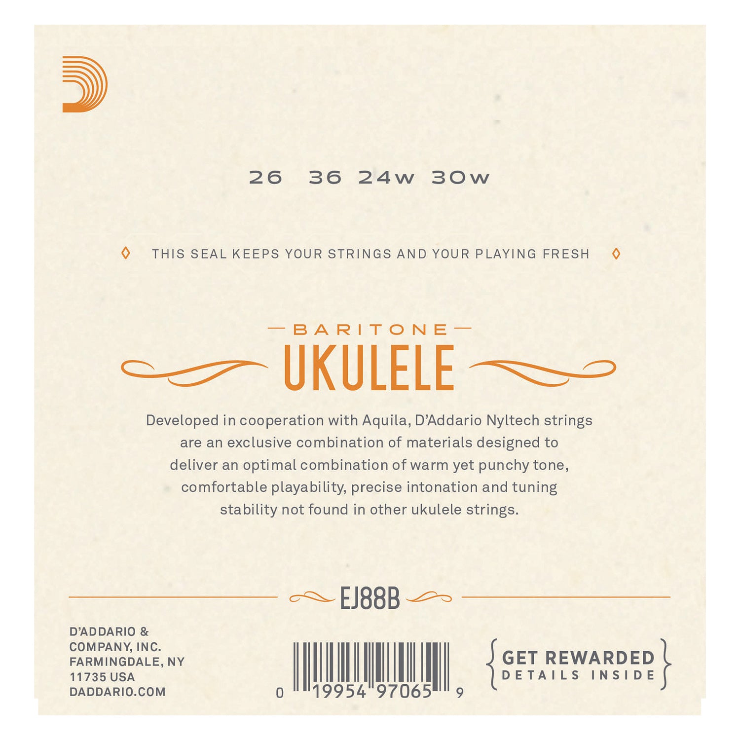 D'Addario EJ88B Nyltech Ukulele Strings, Baritone