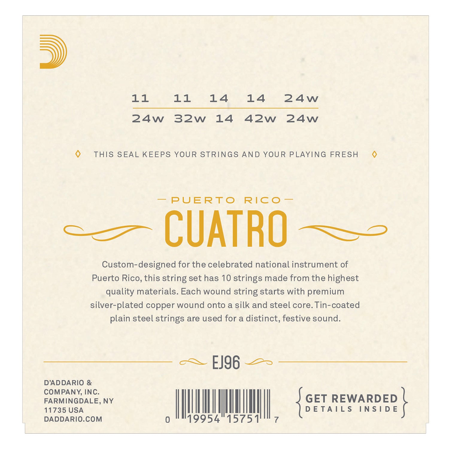 D'Addario EJ96 Cuatro-Puerto Rico Strings