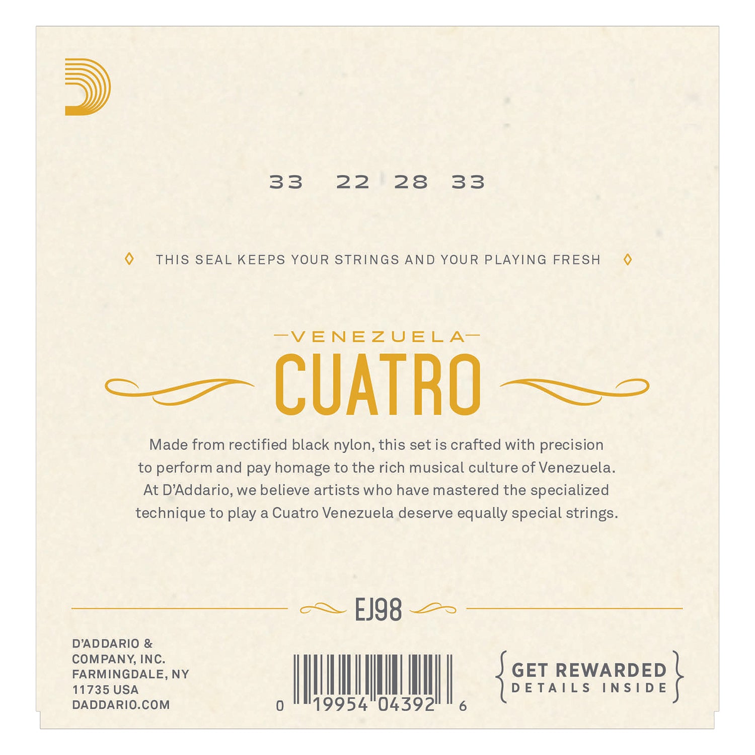 D'Addario EJ98 Cuatro-Venezuela Strings