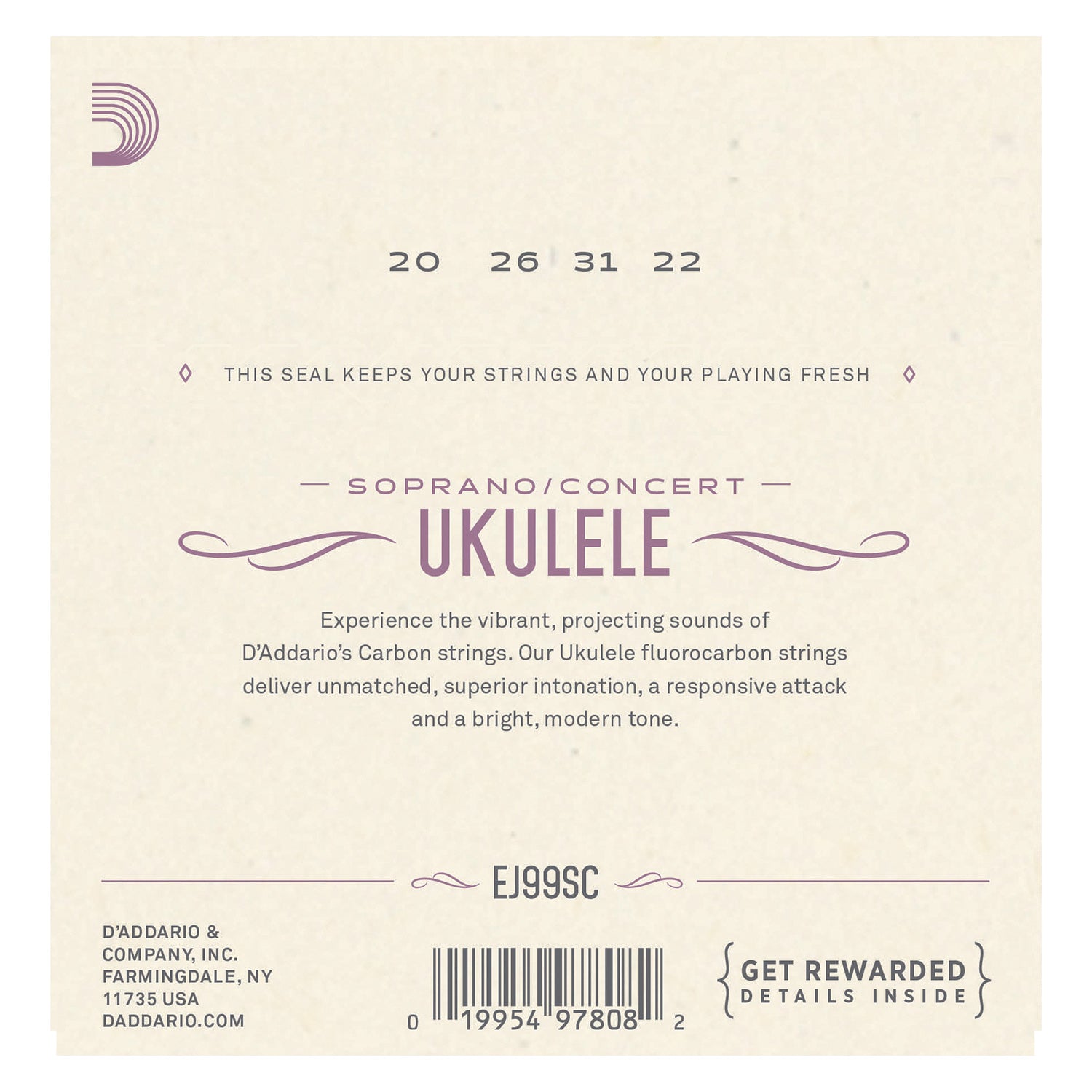 D'Addario EJ99SC Pro-Arté Carbon Ukulele Strings, Soprano / Concert
