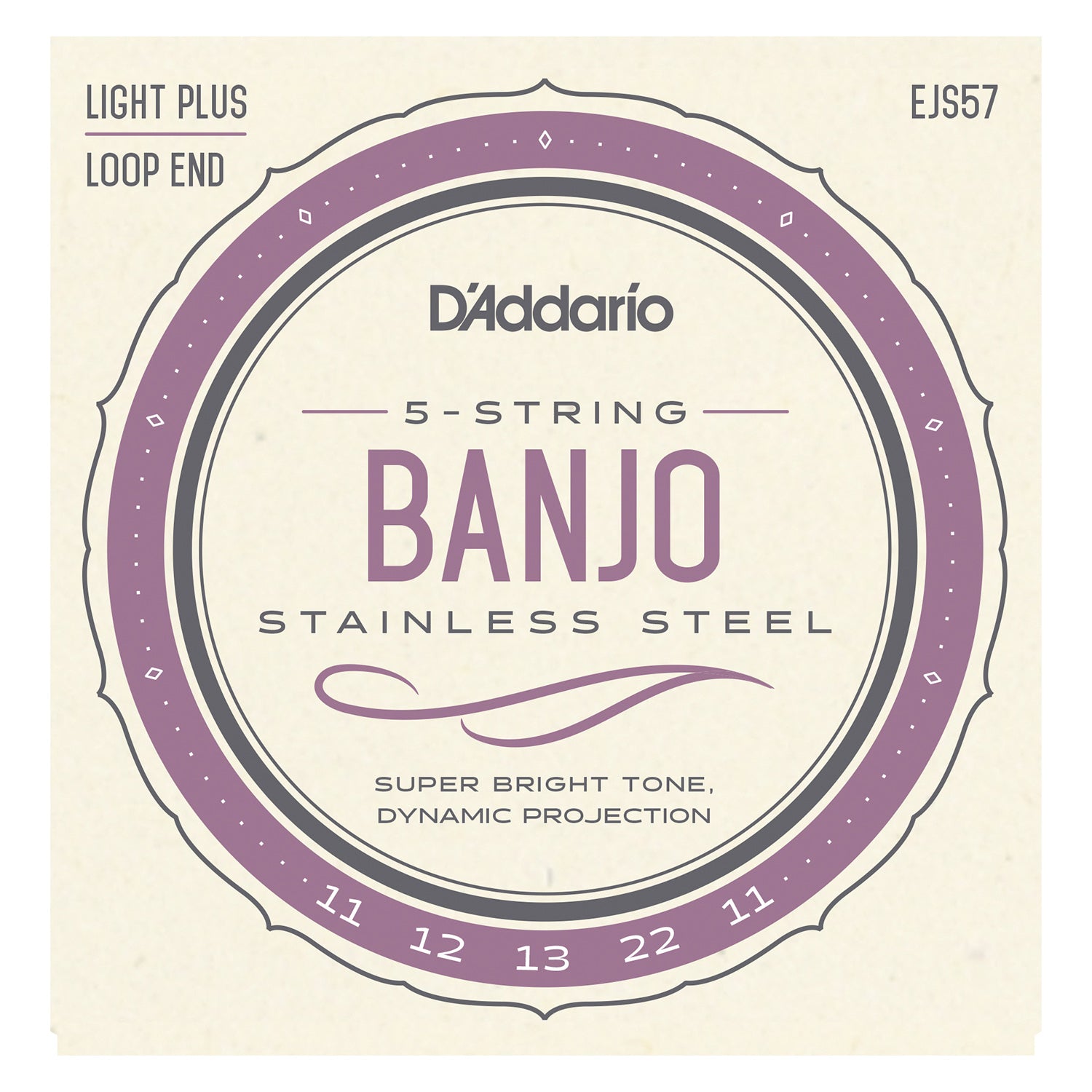 D'Addario EJS57 5-String Banjo Strings, Stainless Steel, Custom Medium, 11-22