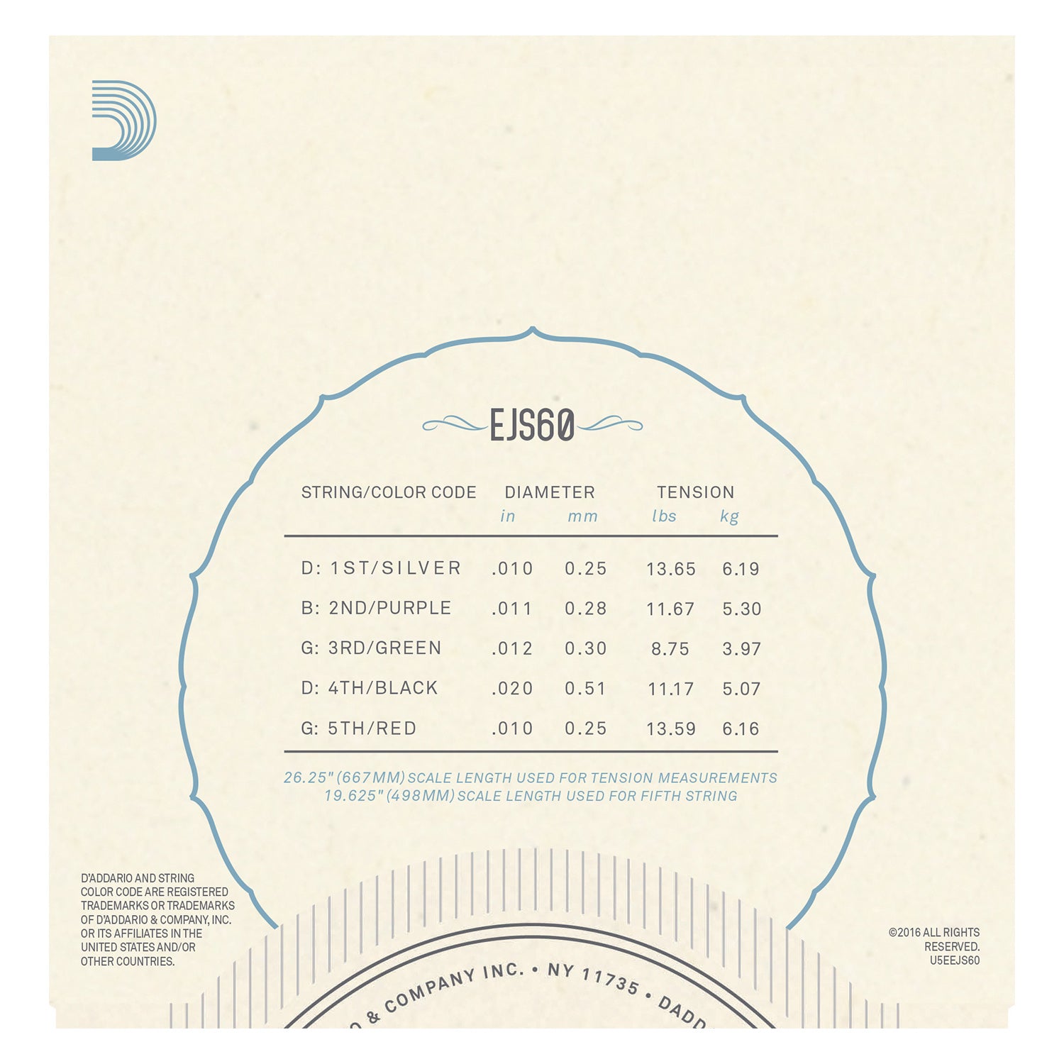 D'Addario EJS60 5-String Banjo Strings, Stainless Steel, Light, 9-20