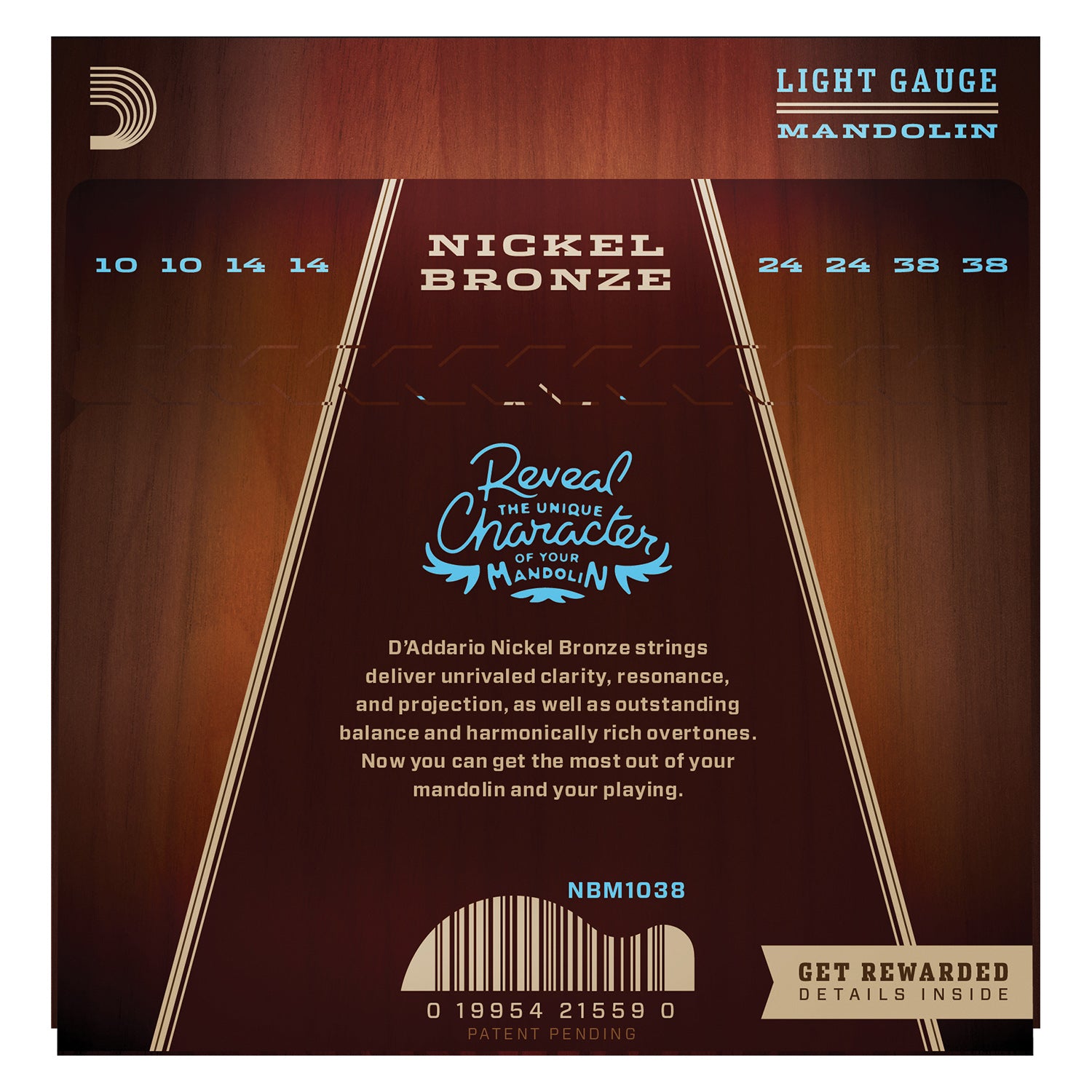 D'Addario NBM1038 Nickel Bronze Mandolin Strings, Light, 10-38
