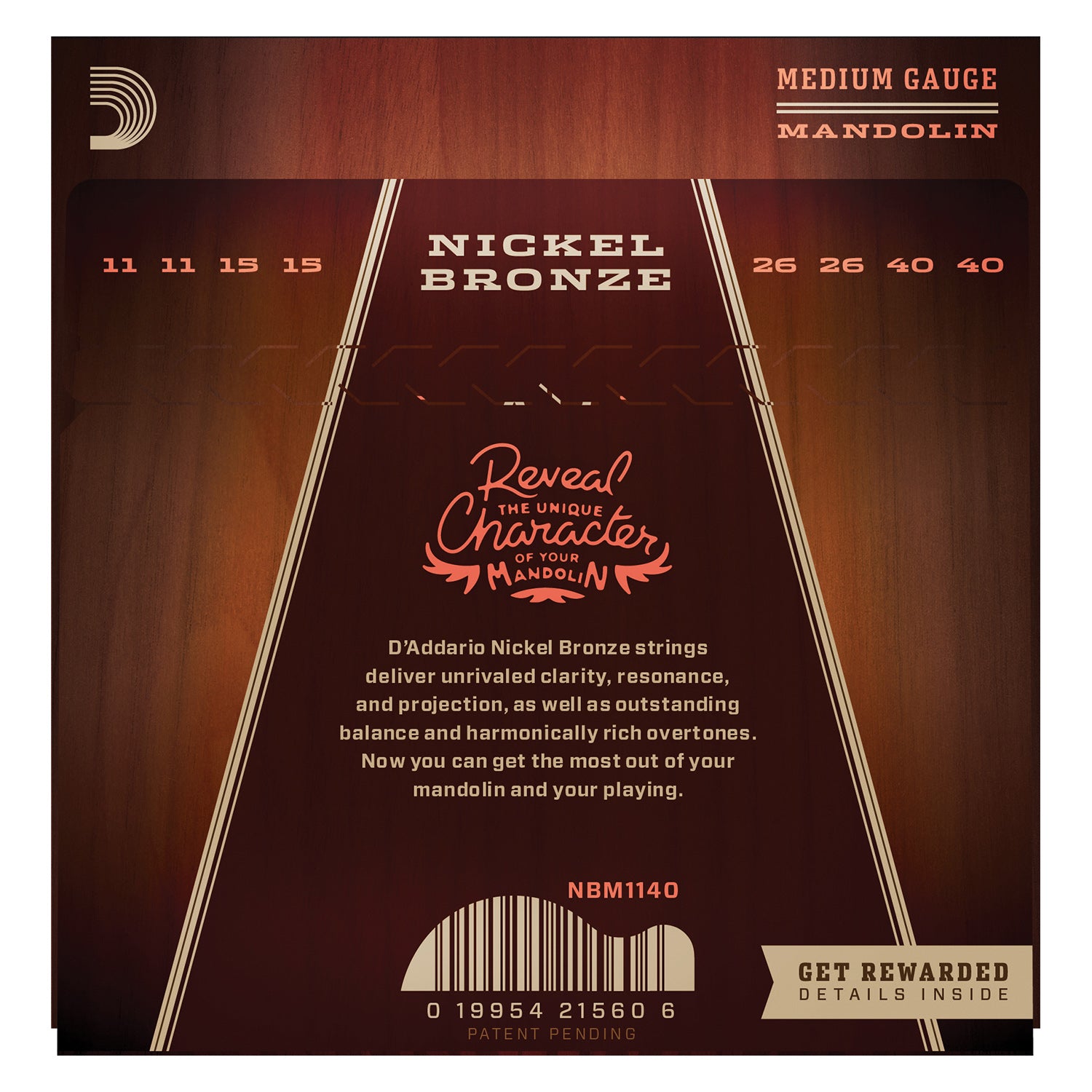D'Addario NBM1140 Nickel Bronze Mandolin Strings, Medium, 11-40