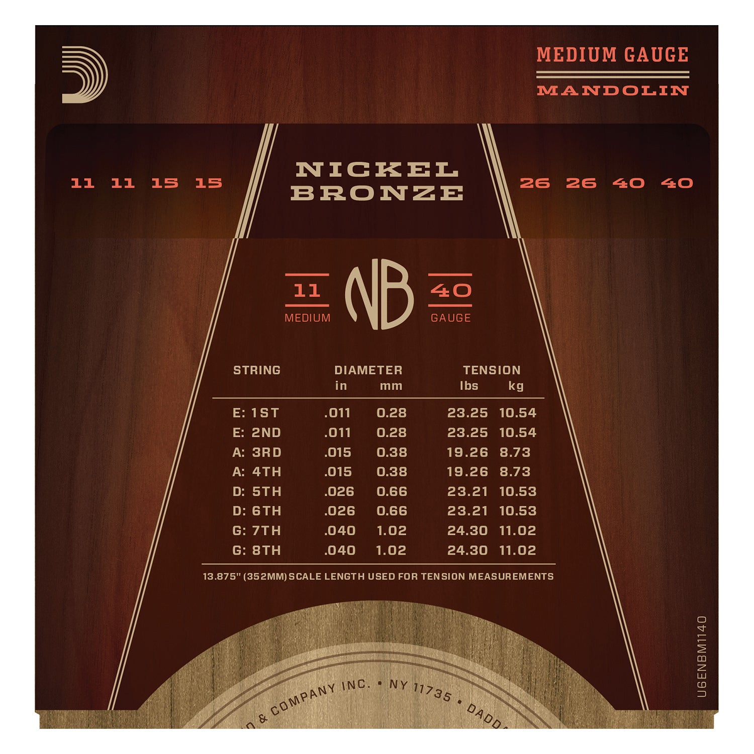 D'Addario NBM1140 Nickel Bronze Mandolin Strings, Medium, 11-40