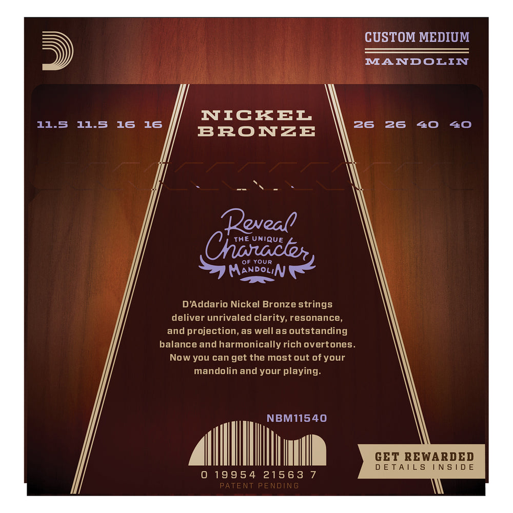 D'Addario NBM11540 Nickel Bronze Mandolin Strings, Light, 11.5-40
