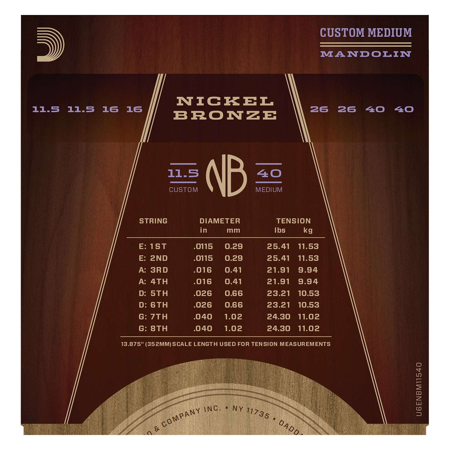 D'Addario NBM11540 Nickel Bronze Mandolin Strings, Light, 11.5-40