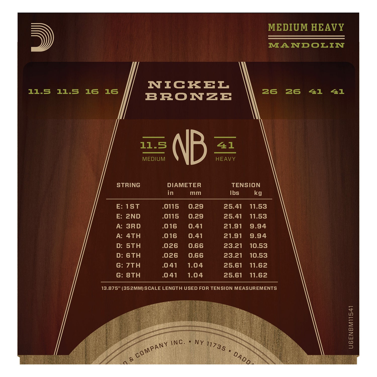 D'Addario NBM11541 Nickel Bronze Mandolin Strings, Light, 11.5-41