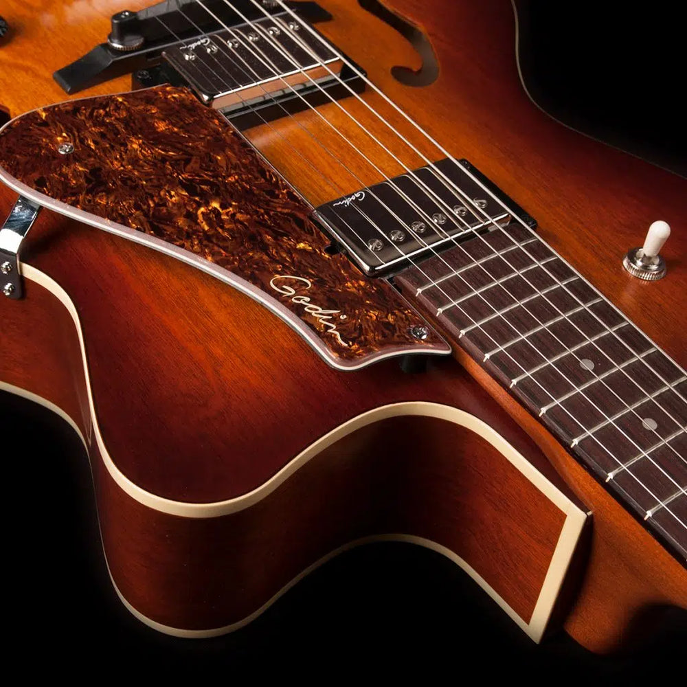 Godin 5th Ave CW Kingpin 2 HB Cognac Burst Archtop Electric Guitar w/Bag