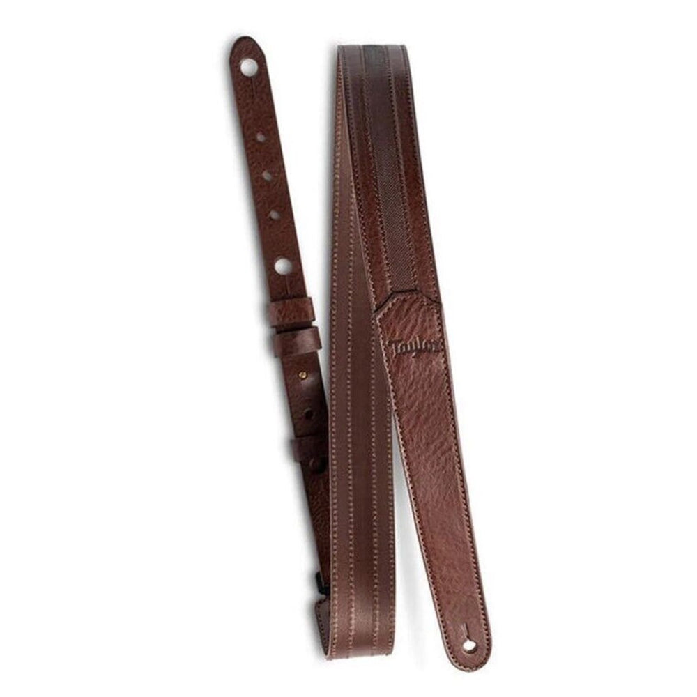 Taylor Slim Vegan Leather Strap, Chocolate Brown Engraving, 1.50", Embossed Logo