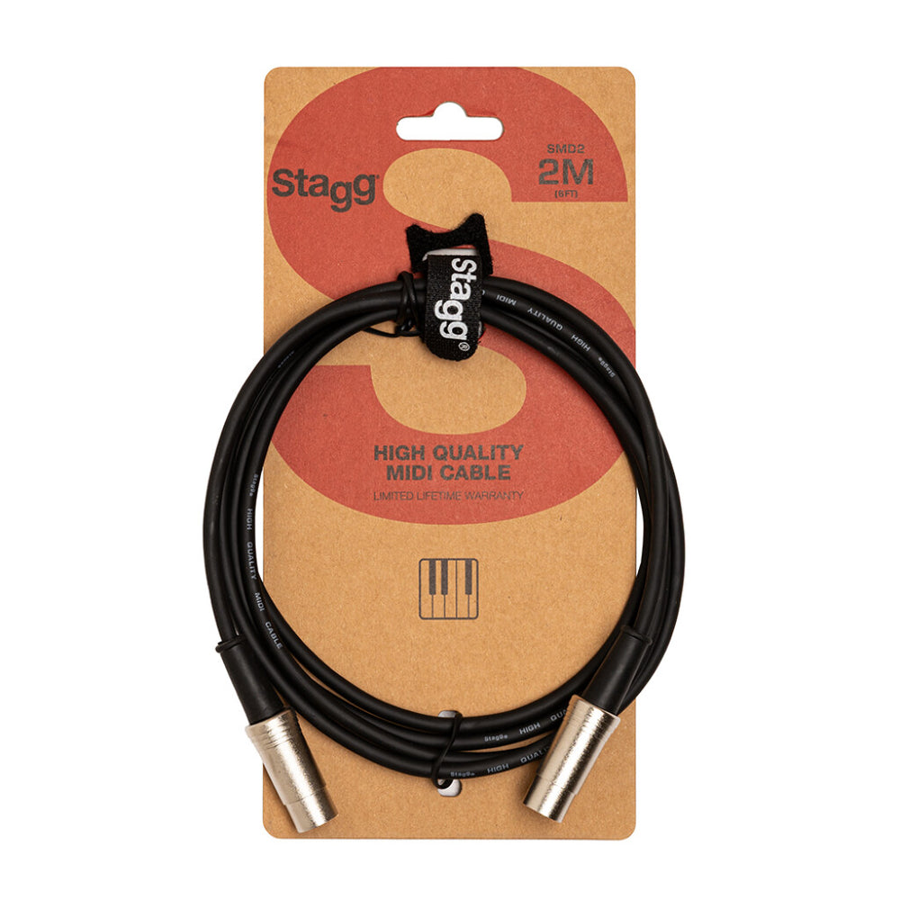 Stagg 2m Long MIDI Cable, DIN/DIN (M/M), Metal Connectors - SMD2