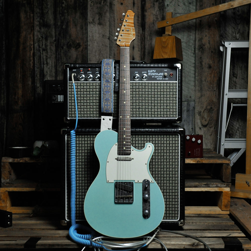 Seth Baccus Shoreline T Aged Sonic Blue Double Binding - Master Grade RW Neck, Parchment Plate