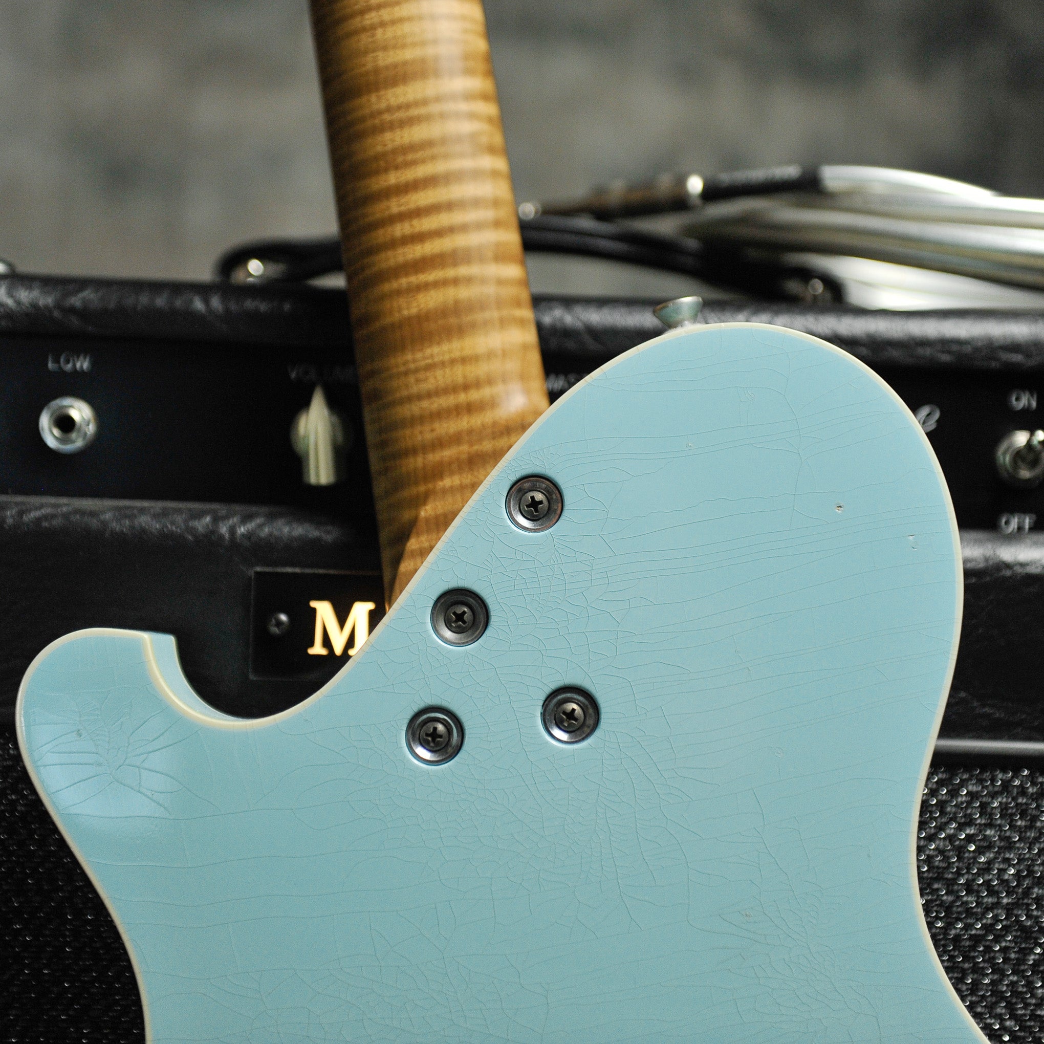 Seth Baccus Shoreline T Aged Sonic Blue Double Binding - Master Grade RW Neck, Parchment Plate