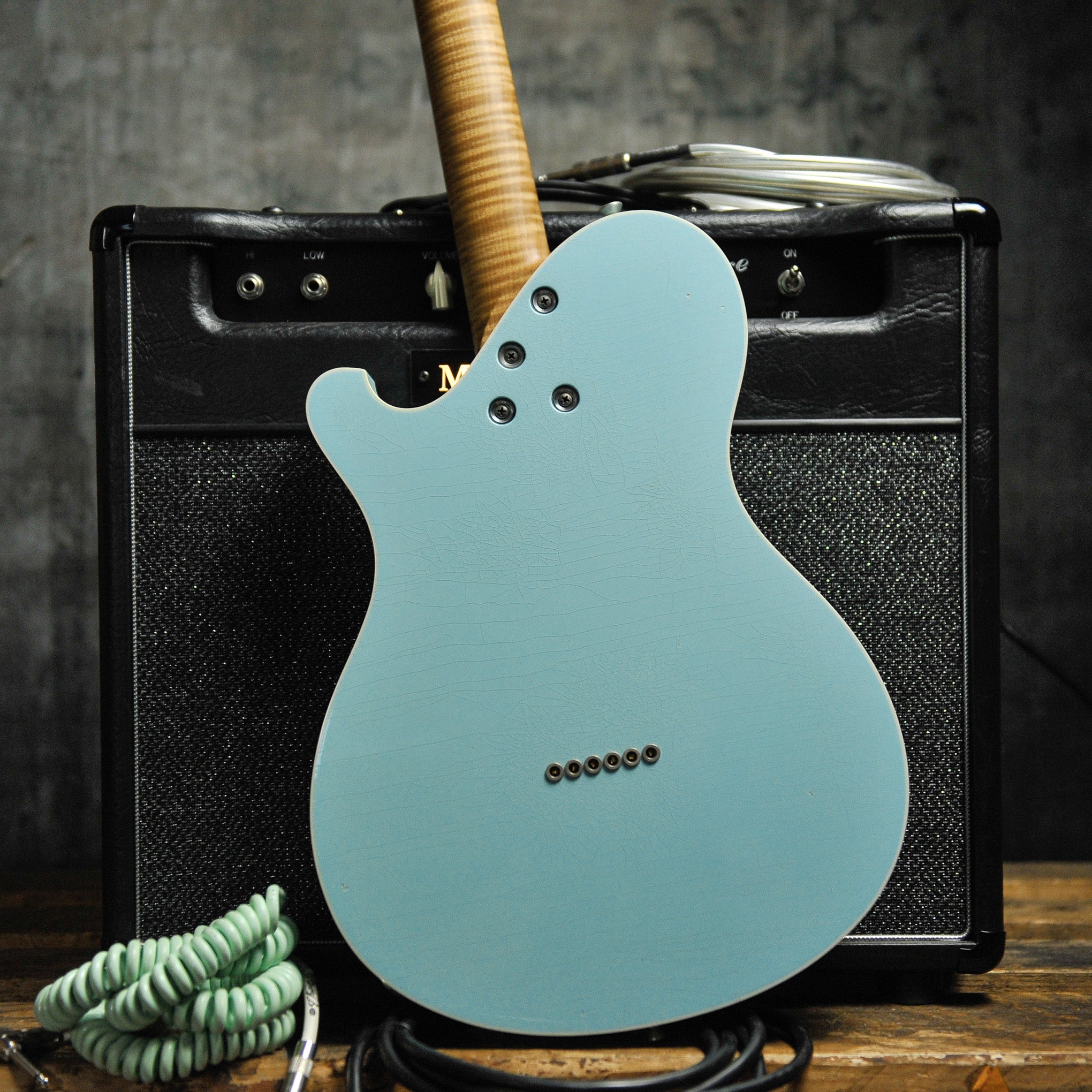 Seth Baccus Shoreline T Aged Sonic Blue Double Binding - Master Grade RW Neck, Parchment Plate